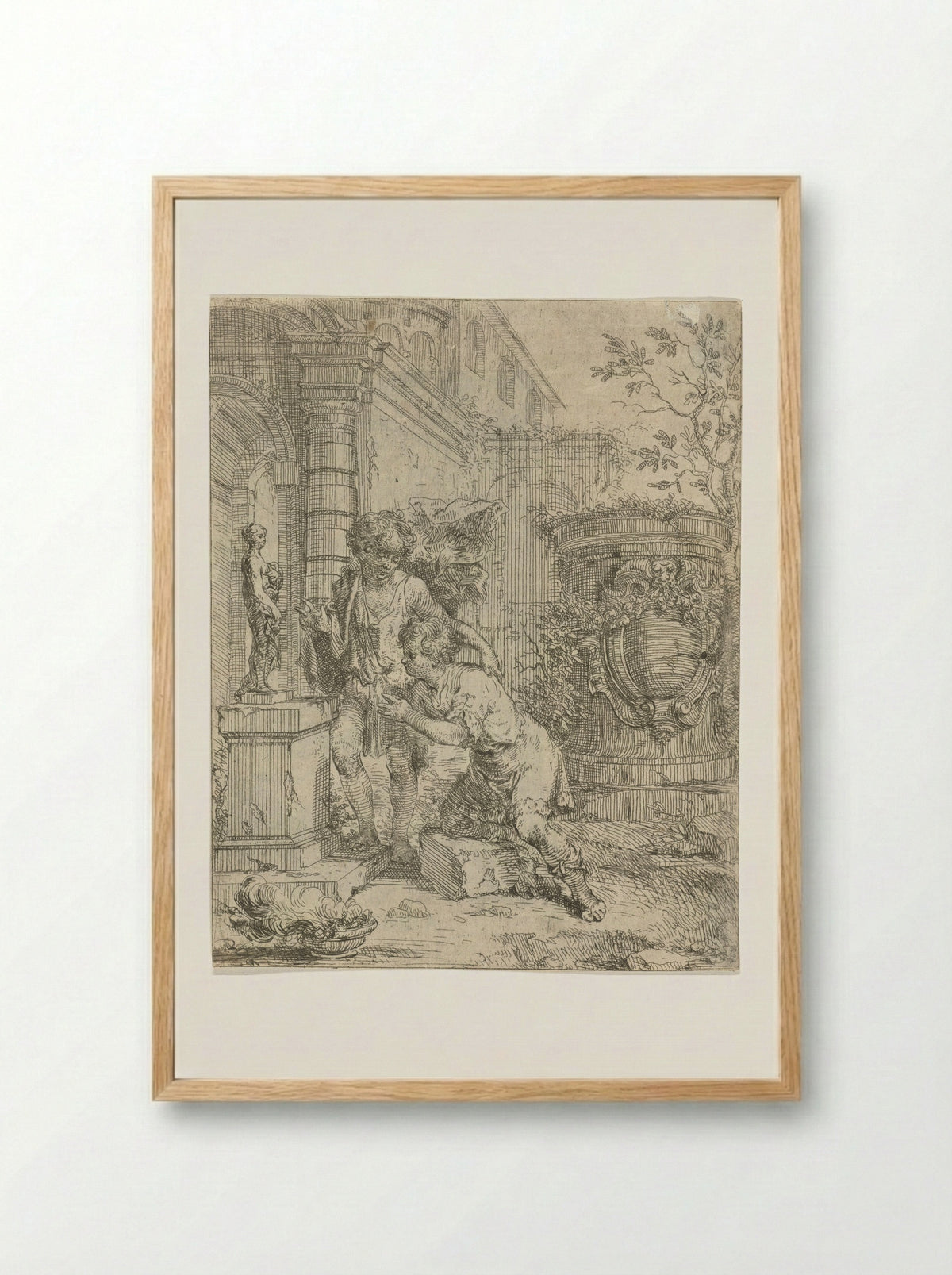 Twee jongens bij beeldje van Venus - Louis de Deyster - Framed Print Wood