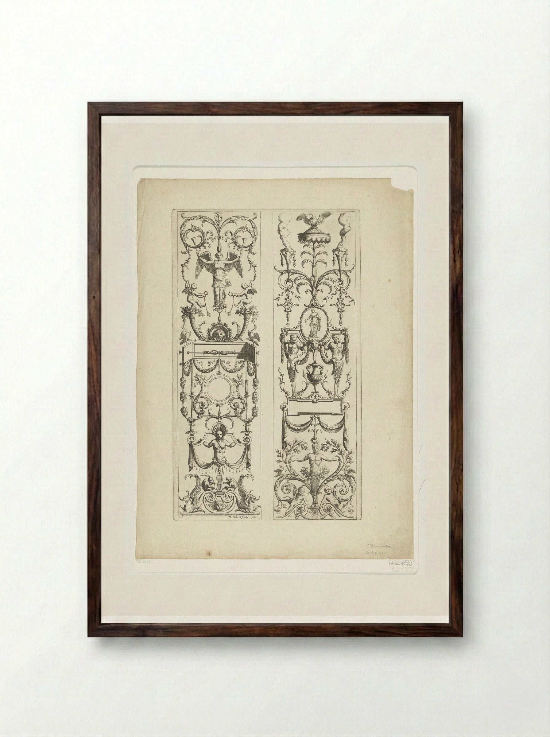 Twee kandelabers - Gérard Audran - Framed Print Dark Wood