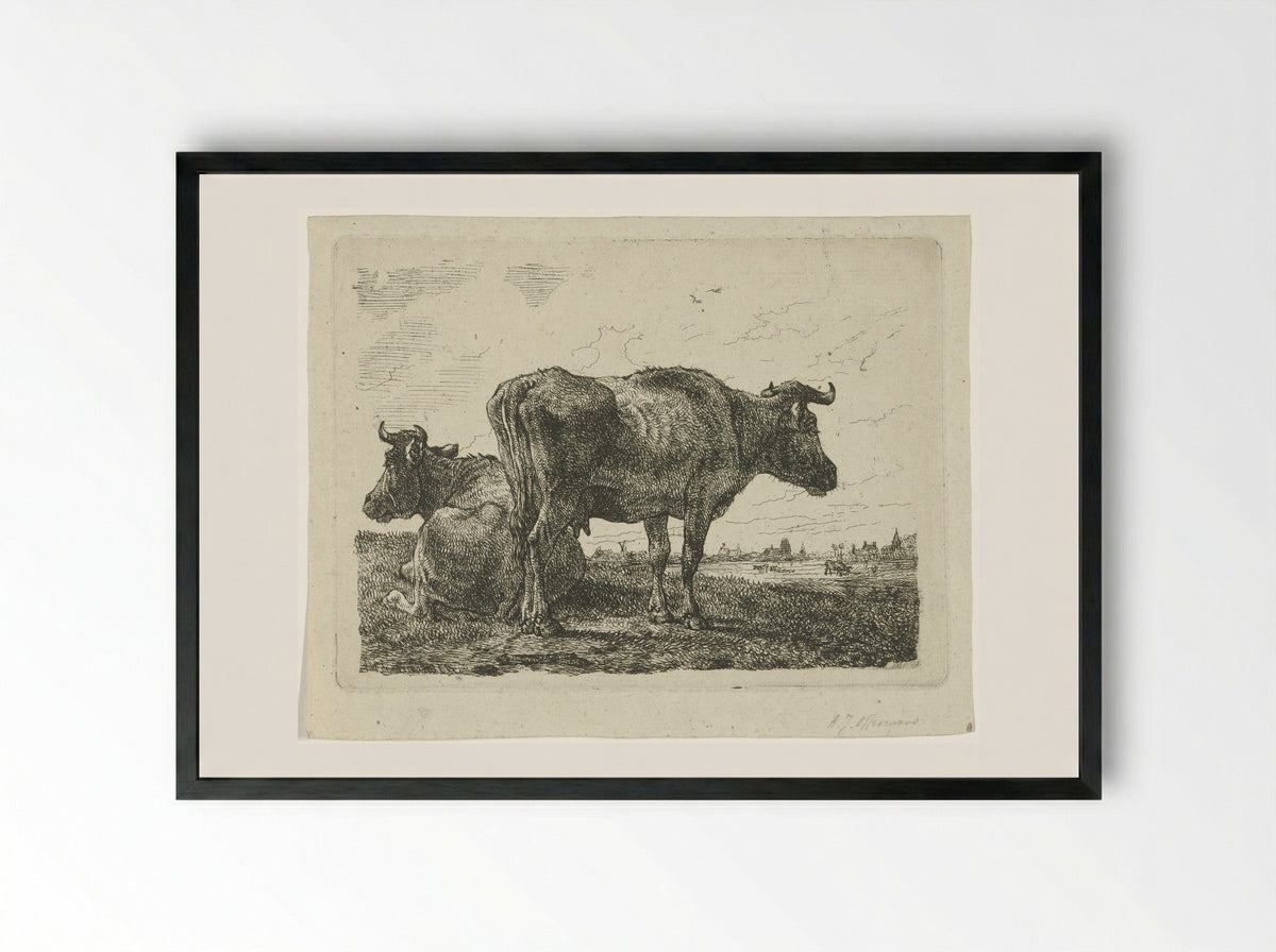 Twee koeien (Two Cows) - Anthony Jacobus Offermans - Framed Print Black