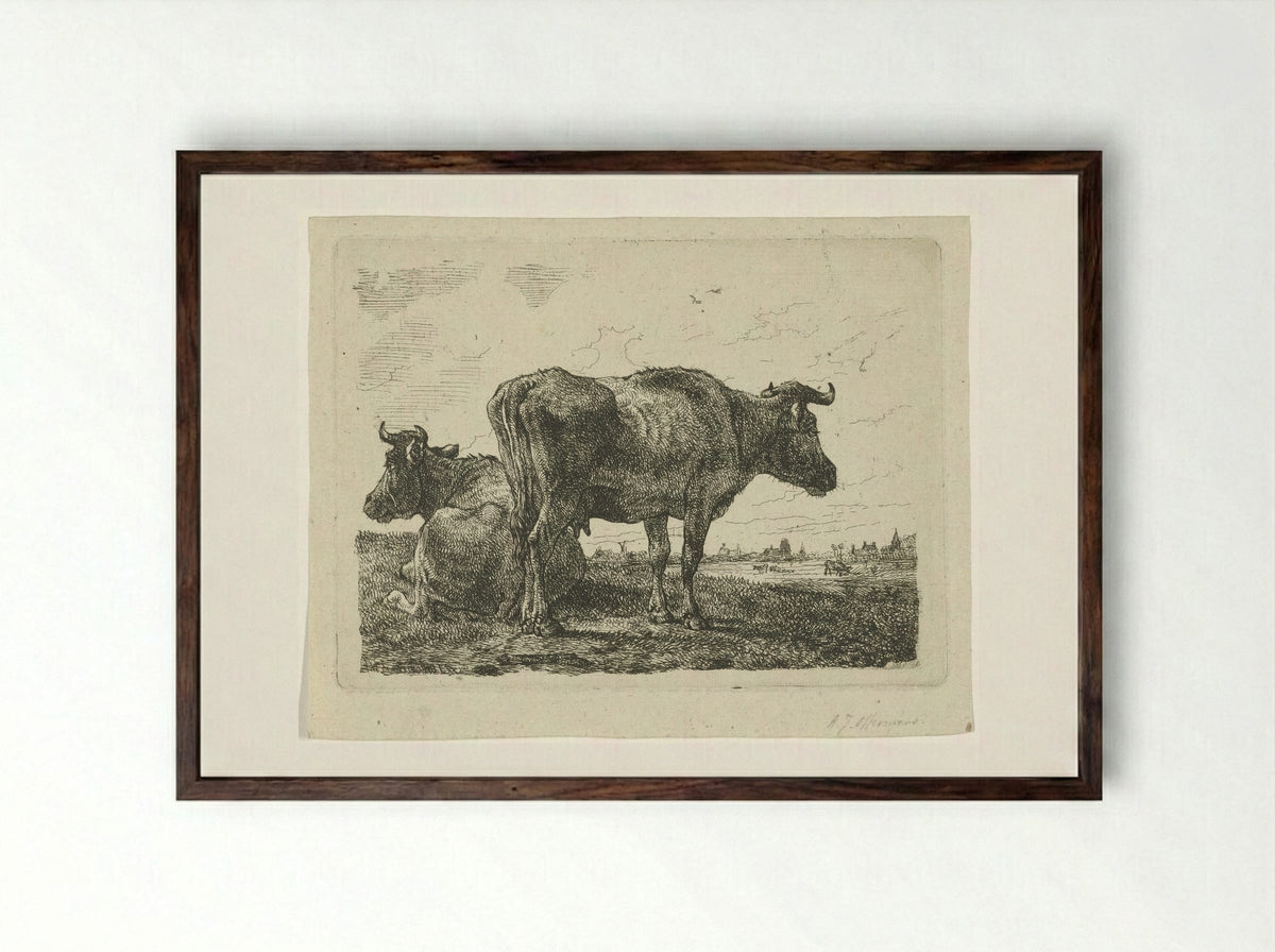 Twee koeien (Two Cows) - Anthony Jacobus Offermans - Framed Print Dark Wood
