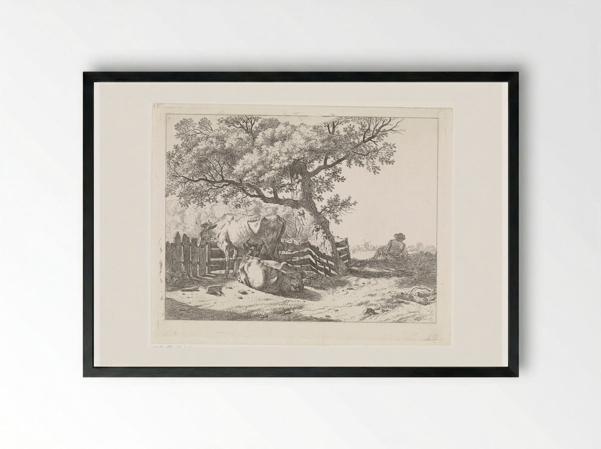Twee koeien bij een hek - Wouter Johannes van Troostwijk - Framed Print Black