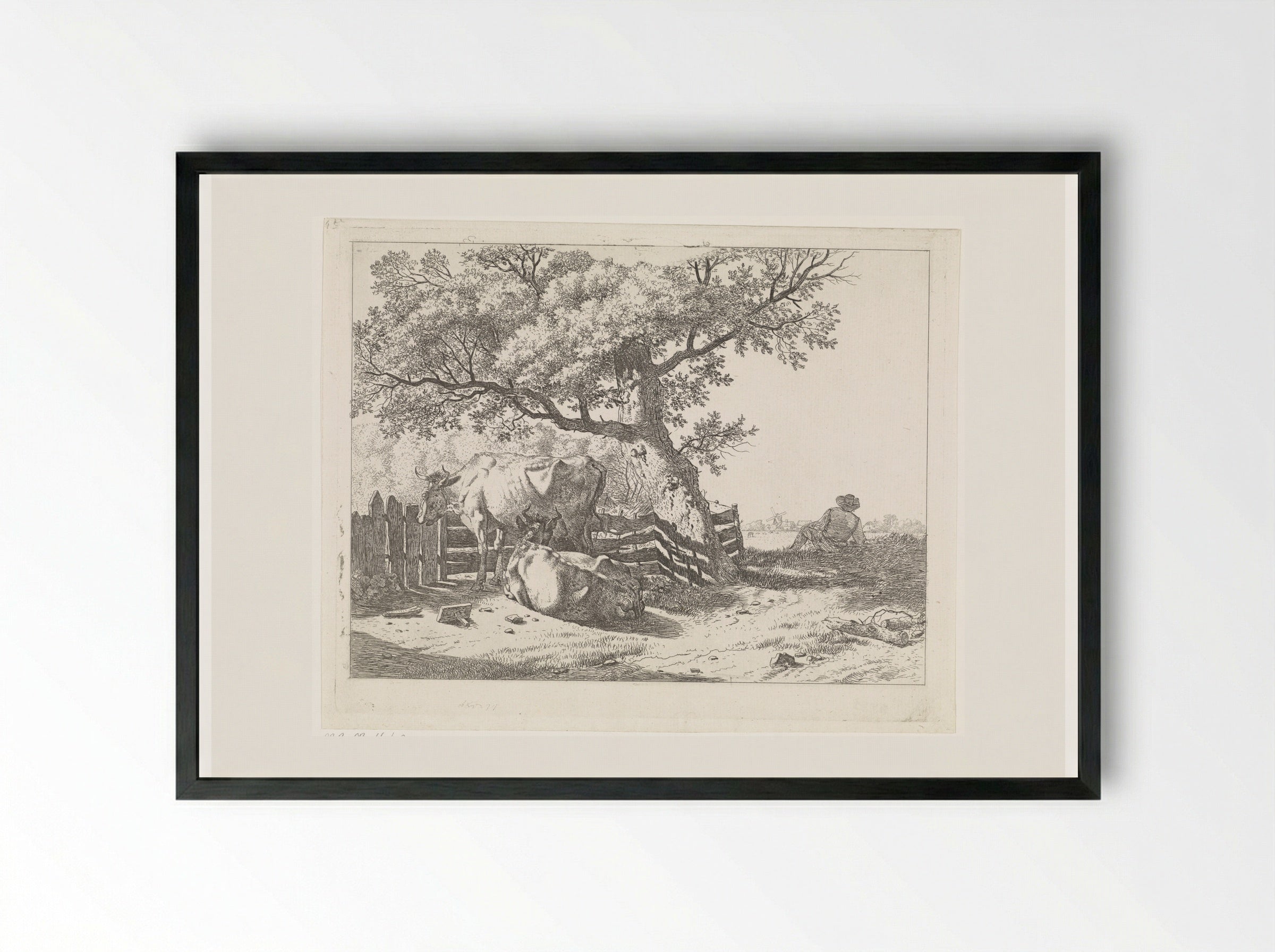 Twee koeien bij een hek - Wouter Johannes van Troostwijk - Framed Print Black