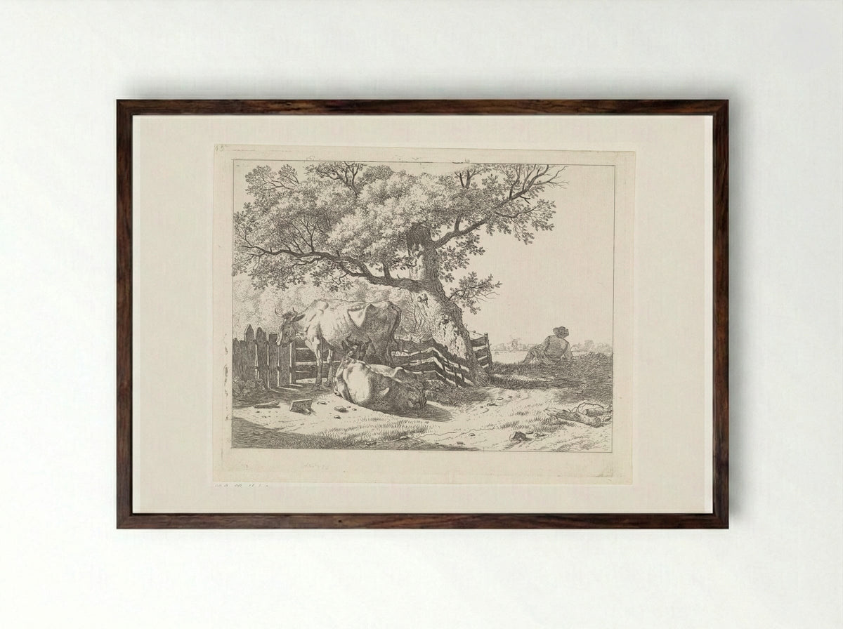 Twee koeien bij een hek - Wouter Johannes van Troostwijk - Framed Print Dark Wood