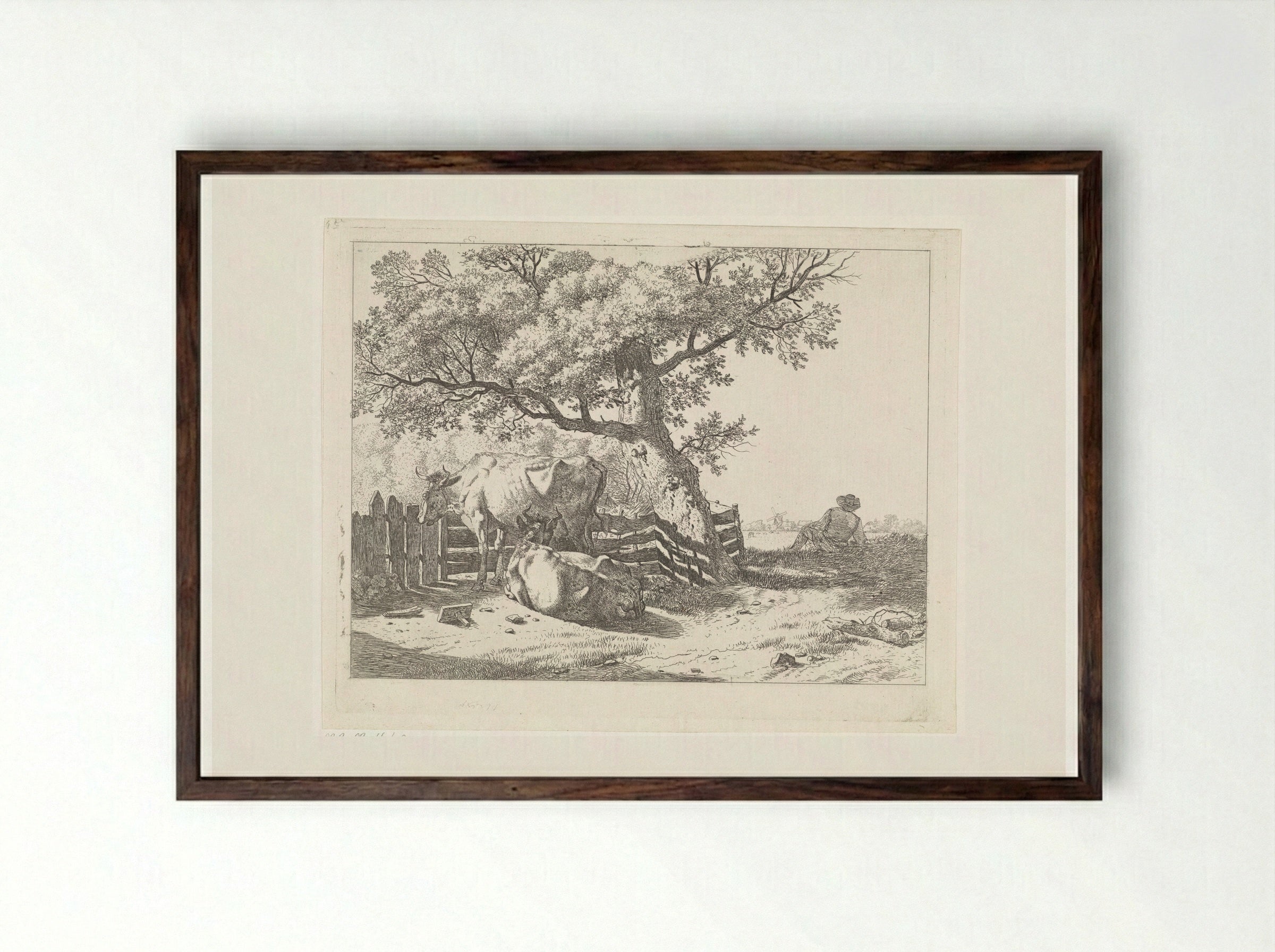 Twee koeien bij een hek - Wouter Johannes van Troostwijk - Framed Print Dark Wood