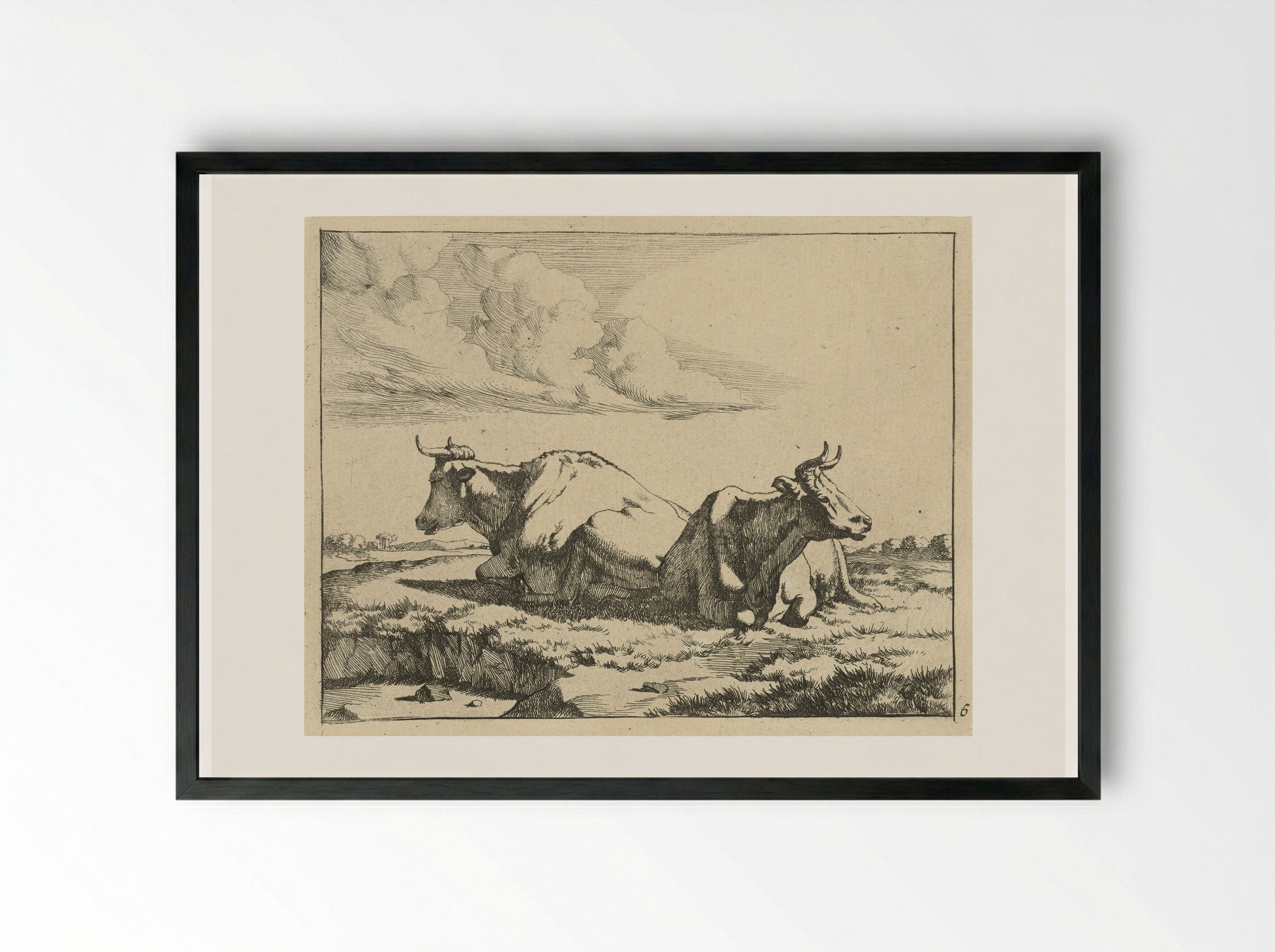 Twee liggende koeien - Marcus de Bye - Framed Print Black