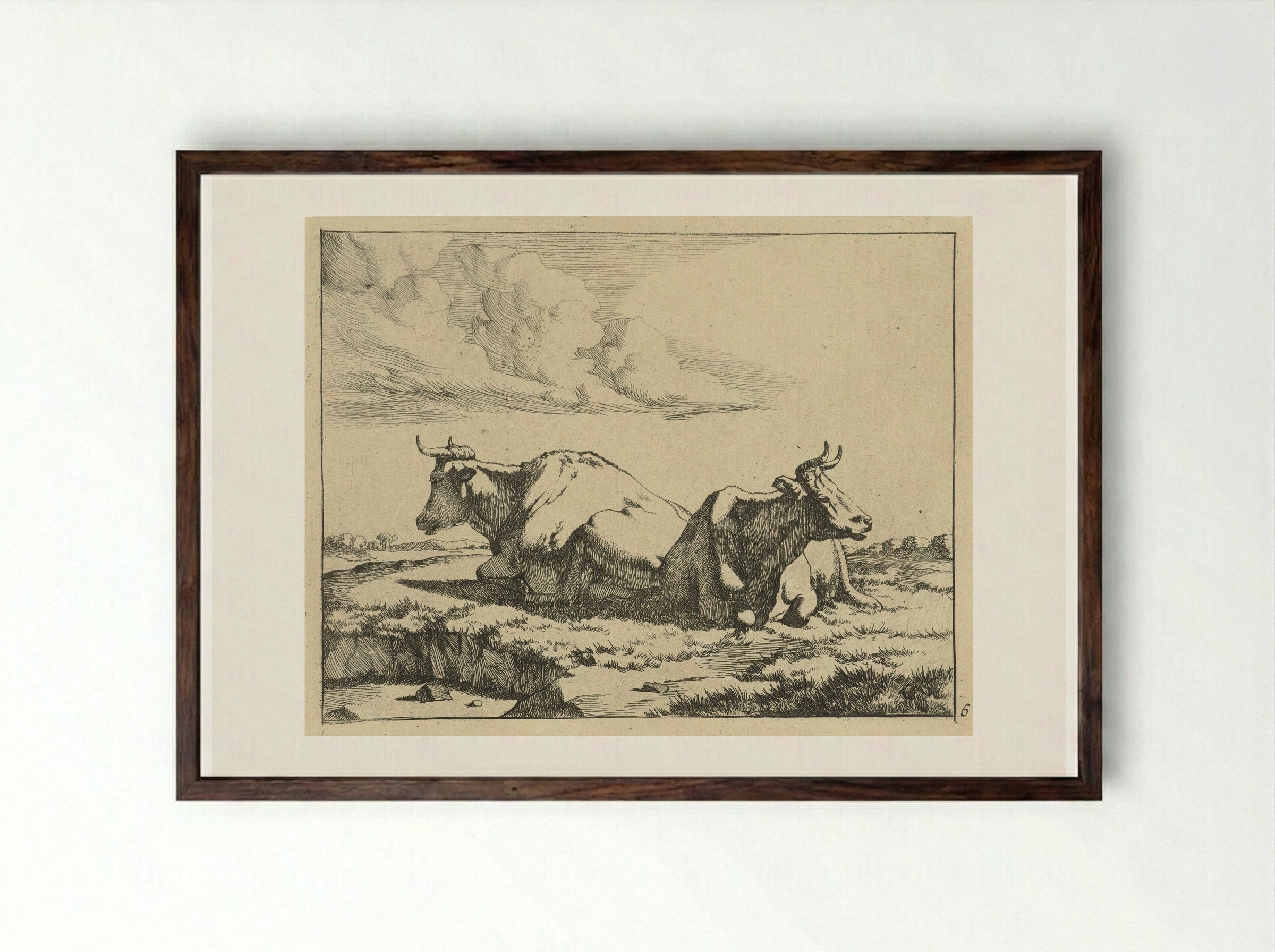 Twee liggende koeien - Marcus de Bye - Framed Print Dark Wood