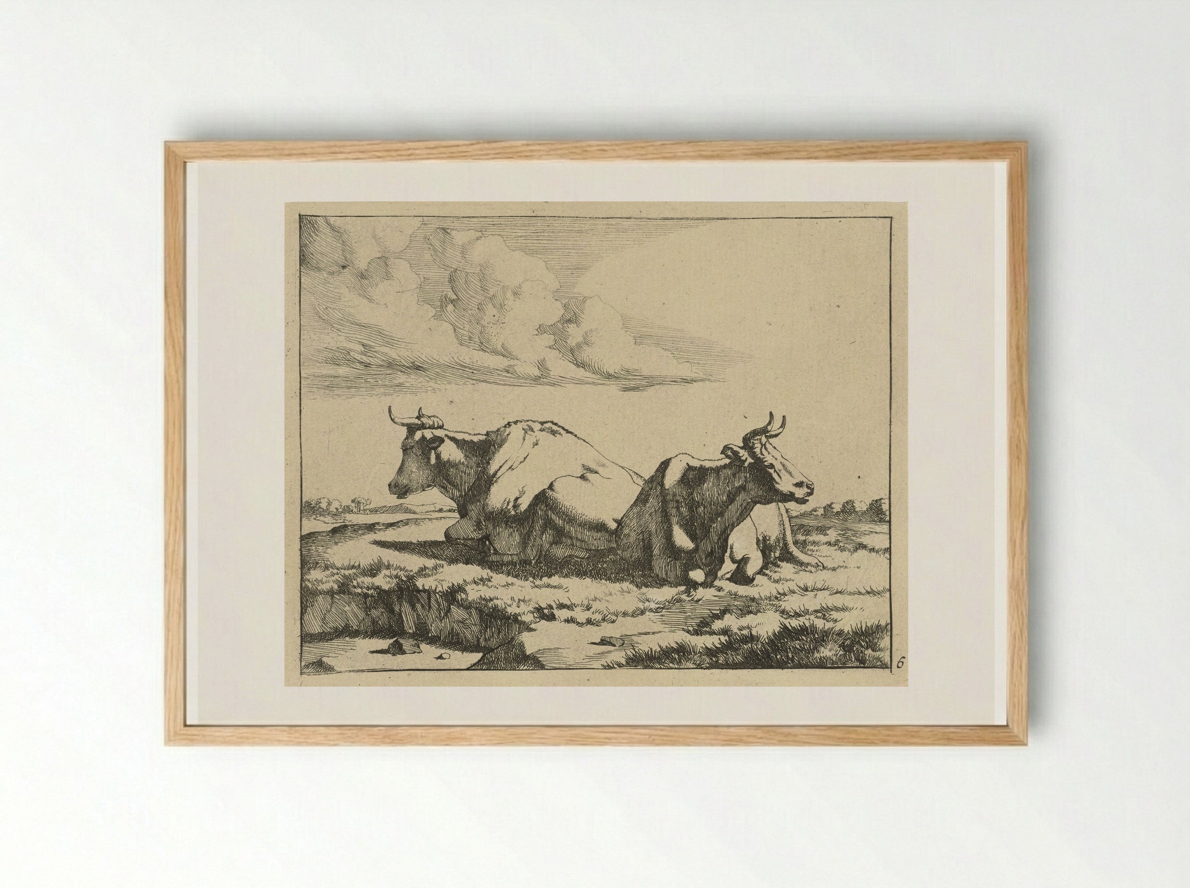 Twee liggende koeien - Marcus de Bye - Framed Print Wood