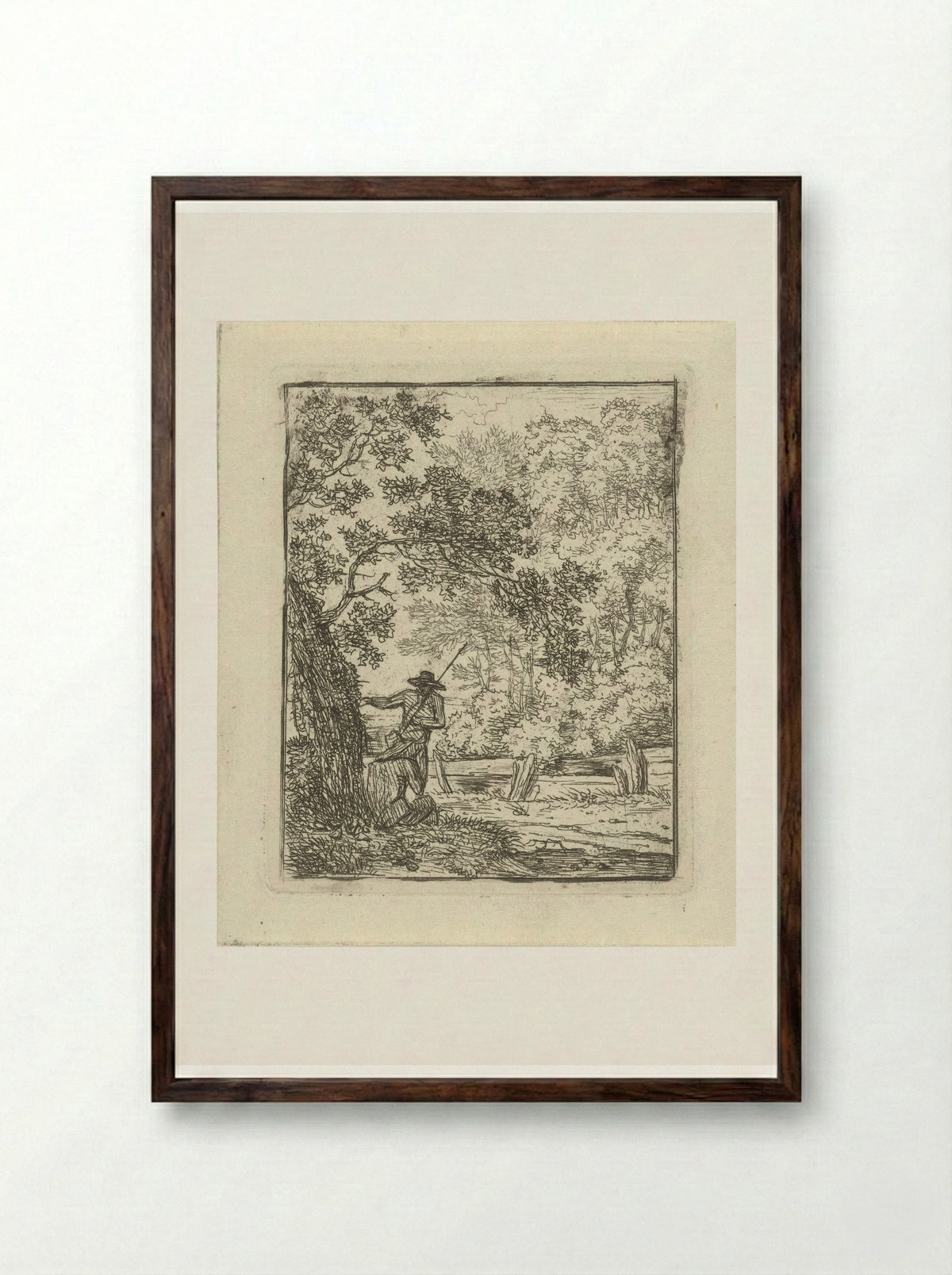 Twee mannen bij een boom - Hermanus Fock - Framed Print Dark Wood