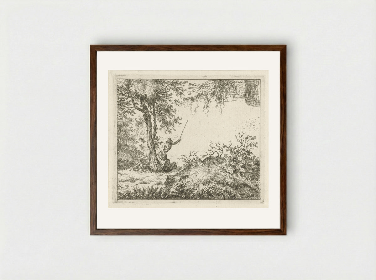 Twee mannen bij een muur - Hermanus Fock - Framed Print Dark Wood