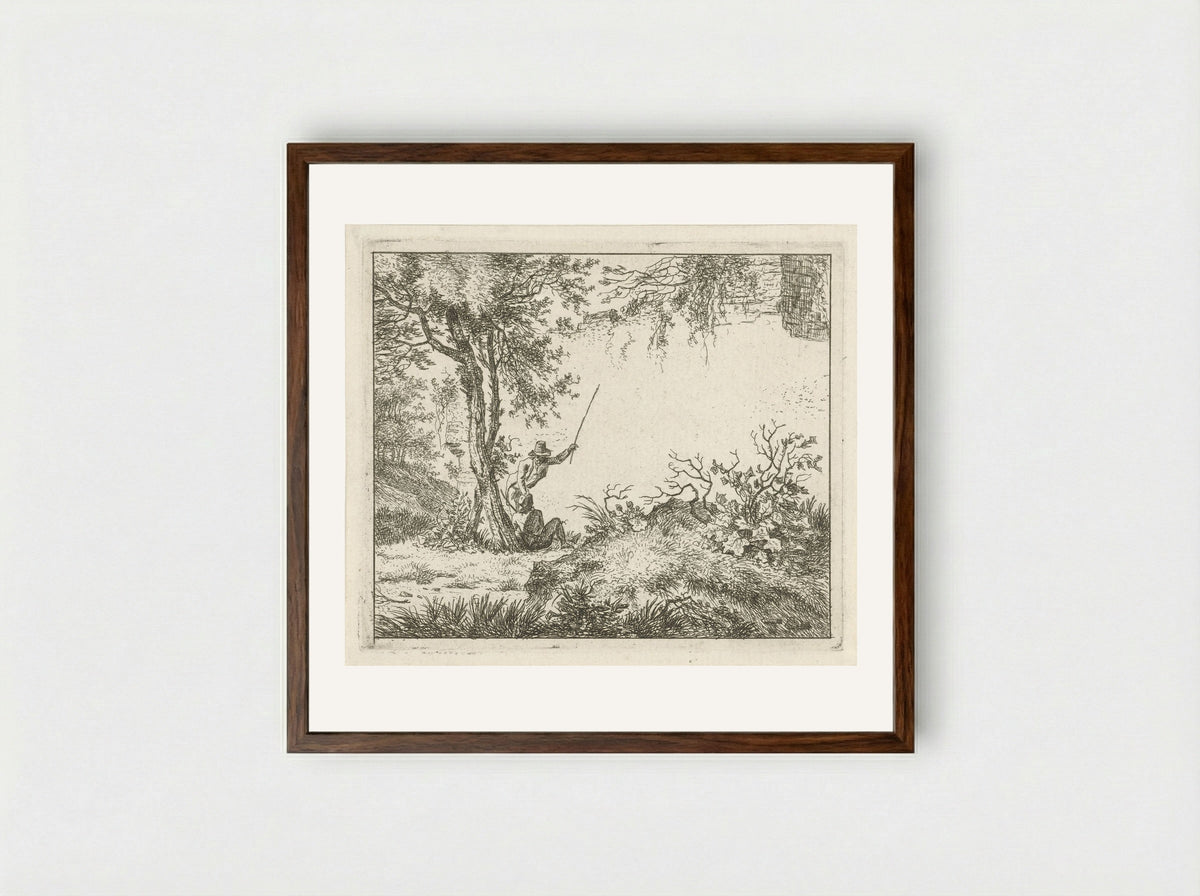 Twee mannen bij een muur - Hermanus Fock - Framed Print Dark Wood