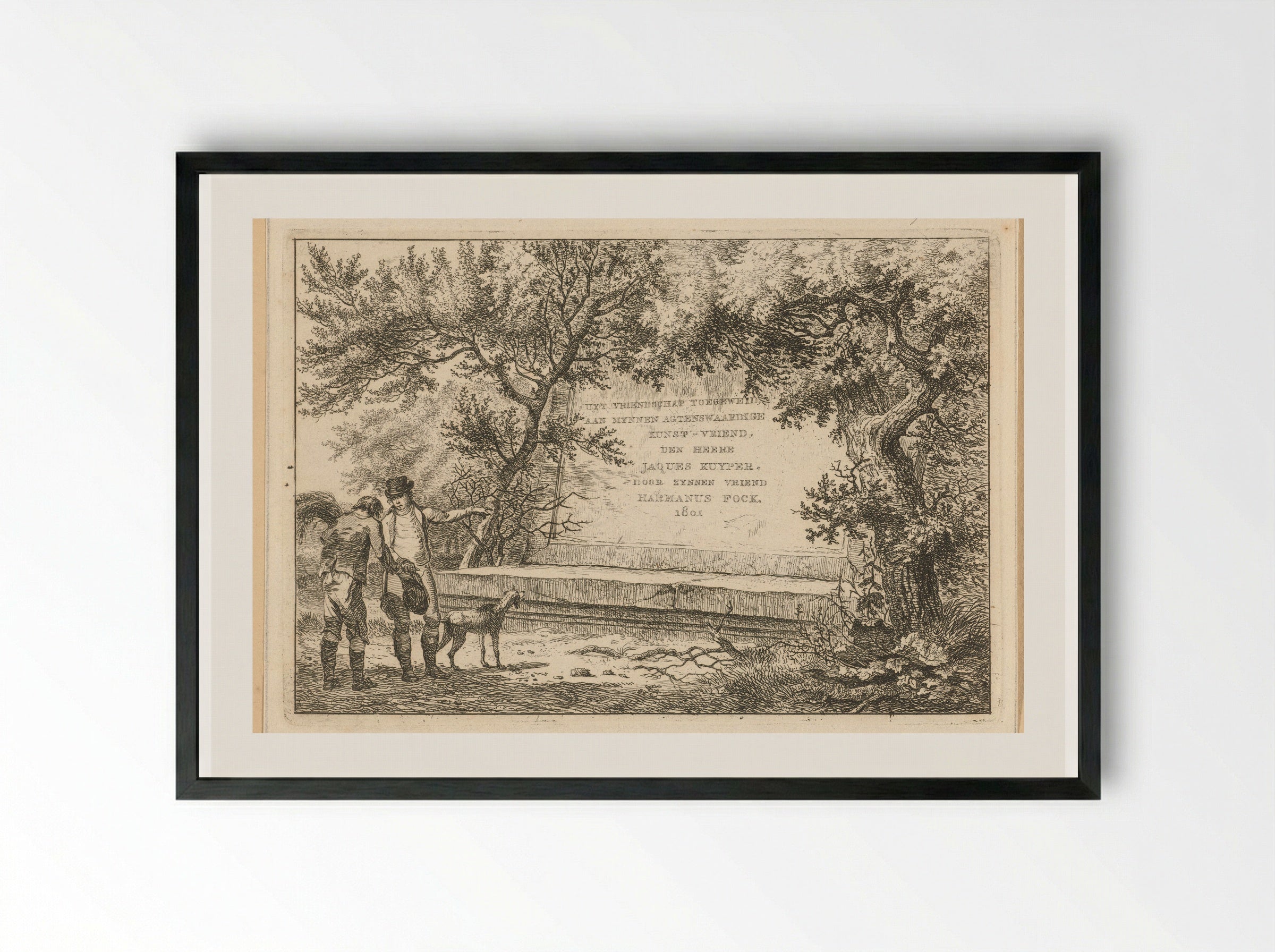 Twee mannen bij stenen cartouche - Hermanus Fock - Framed Print Black