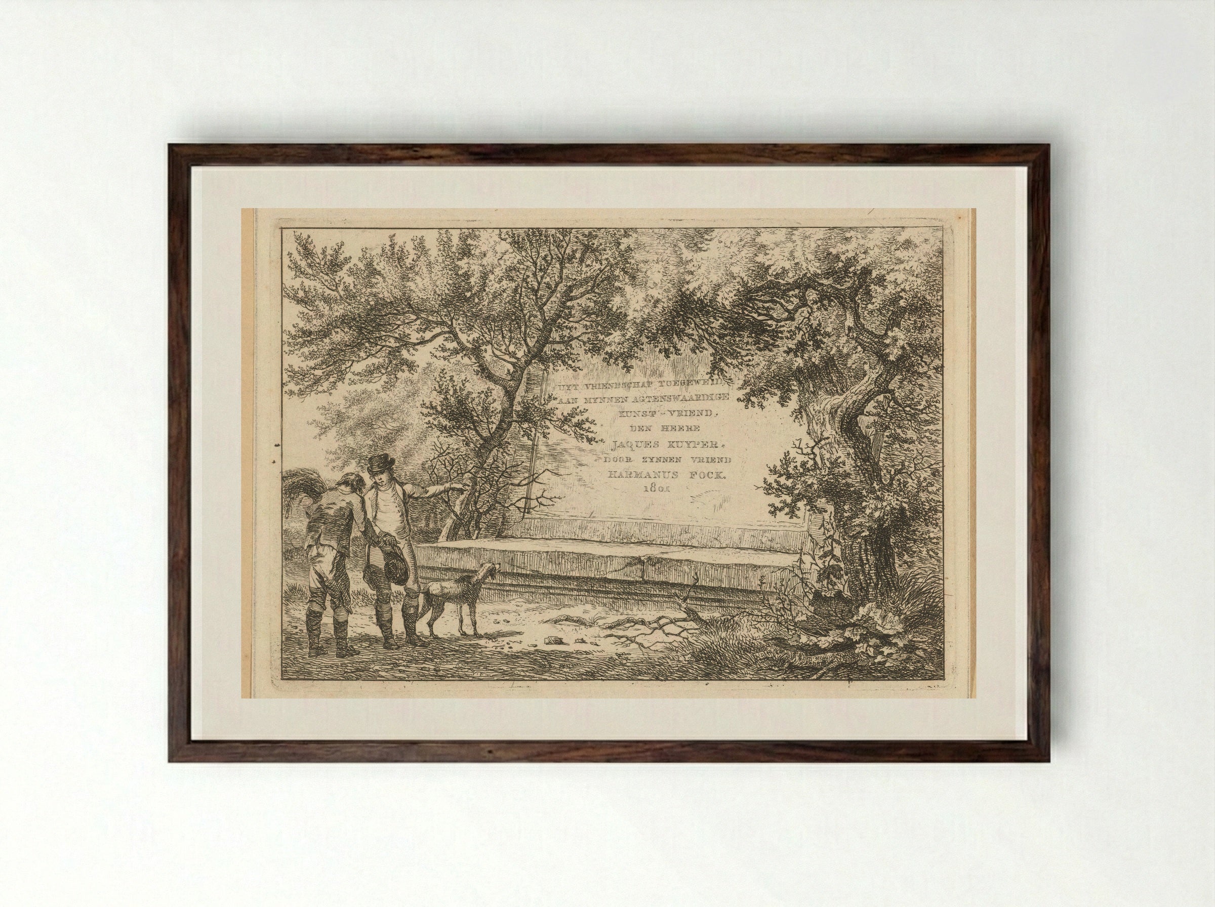 Twee mannen bij stenen cartouche - Hermanus Fock - Framed Print Dark Wood