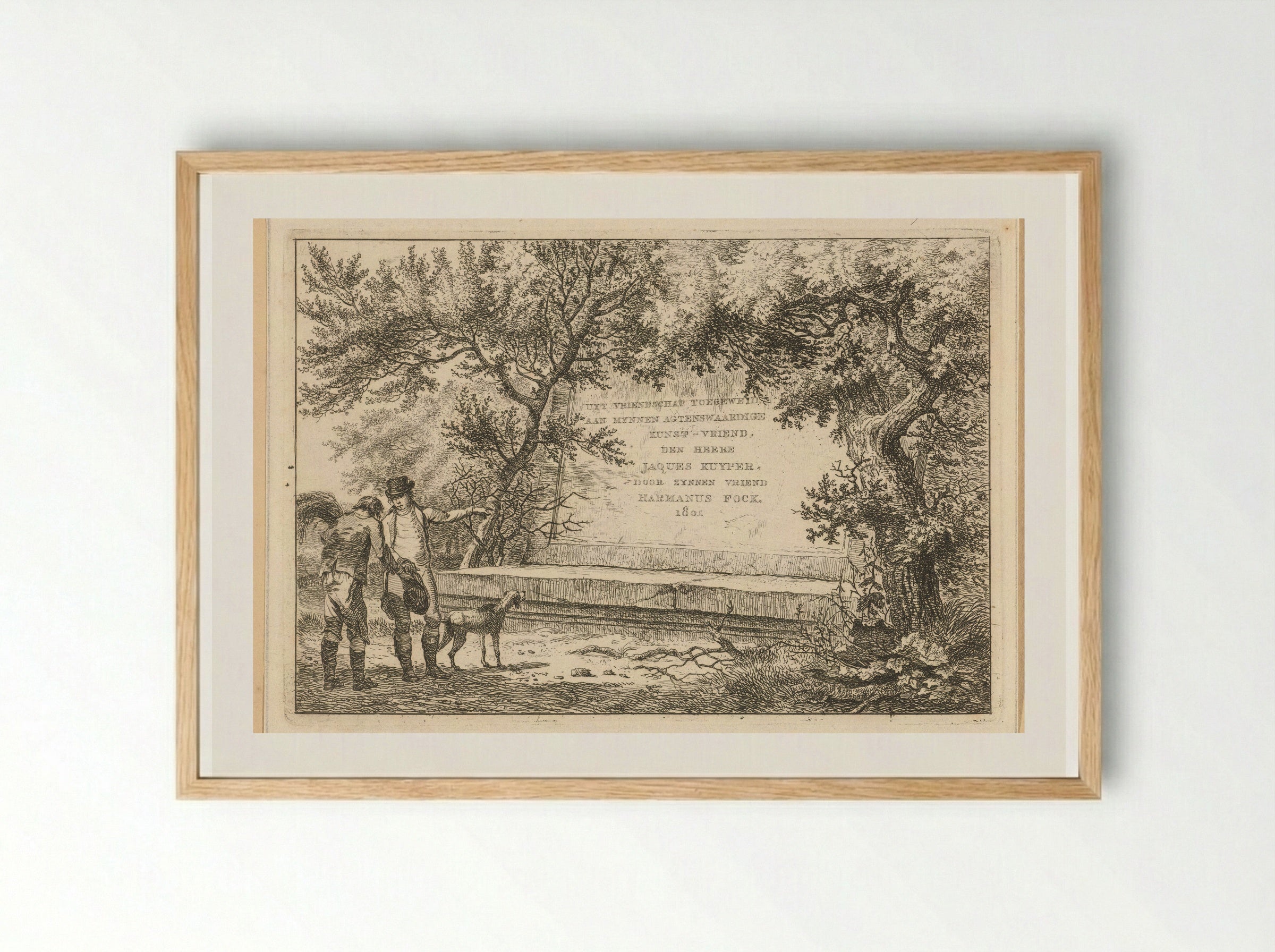 Twee mannen bij stenen cartouche - Hermanus Fock - Framed Print Wood