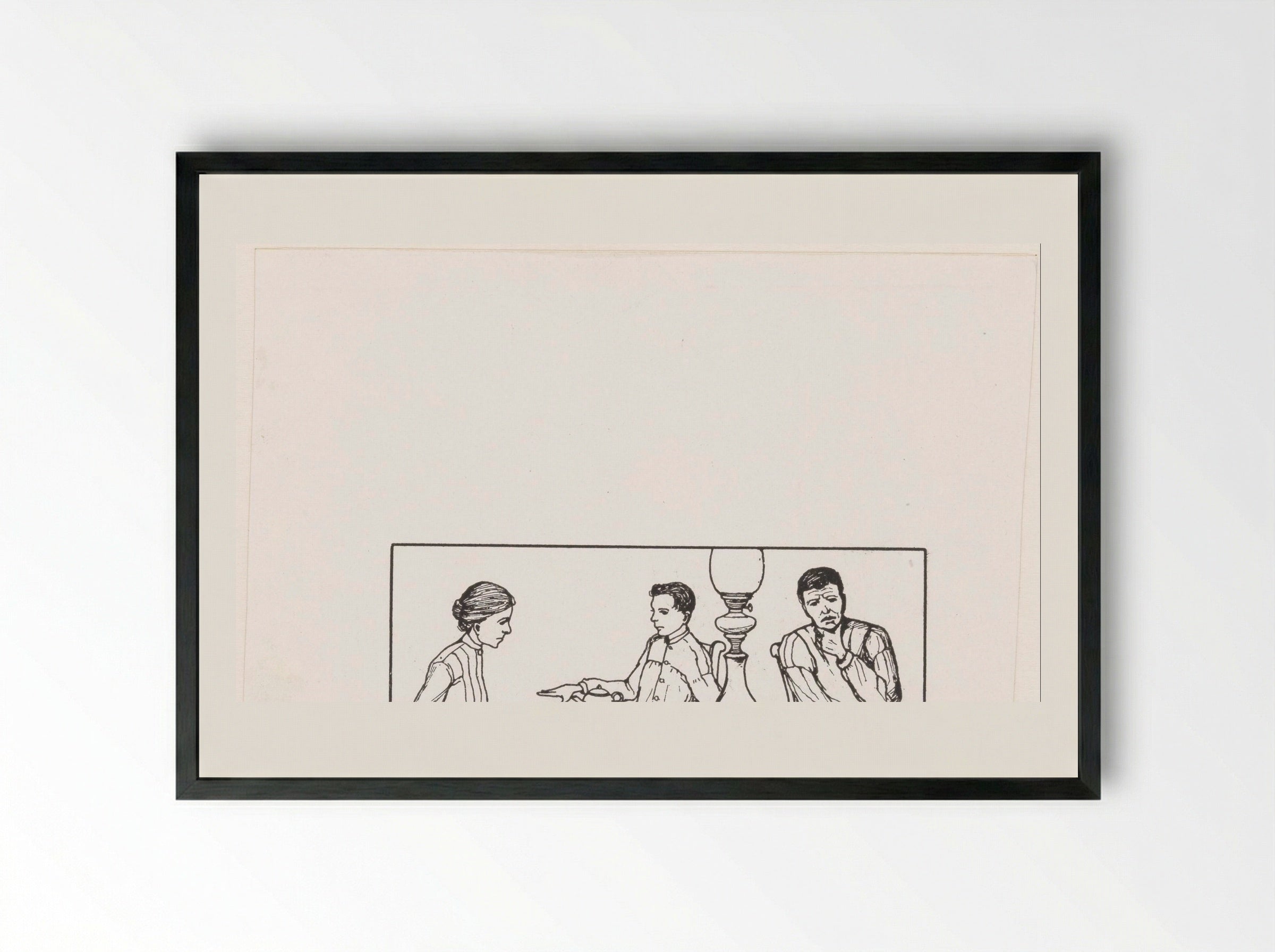 Twee mannen en een vrouw aan een tafel - Julie de Graag - Framed Print Black
