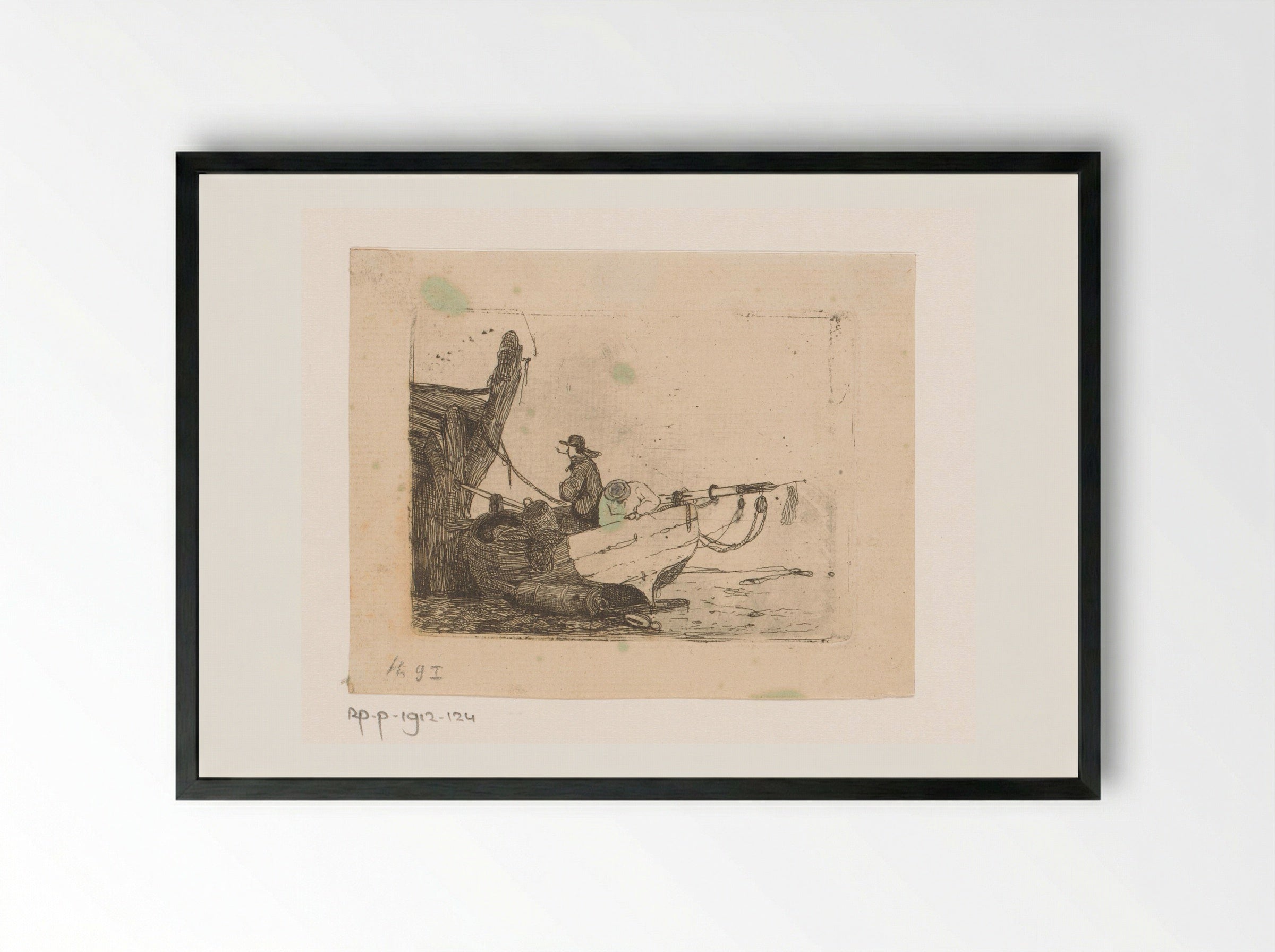 Twee mannen in een sloep - Egidius Linnig - Framed Print Black