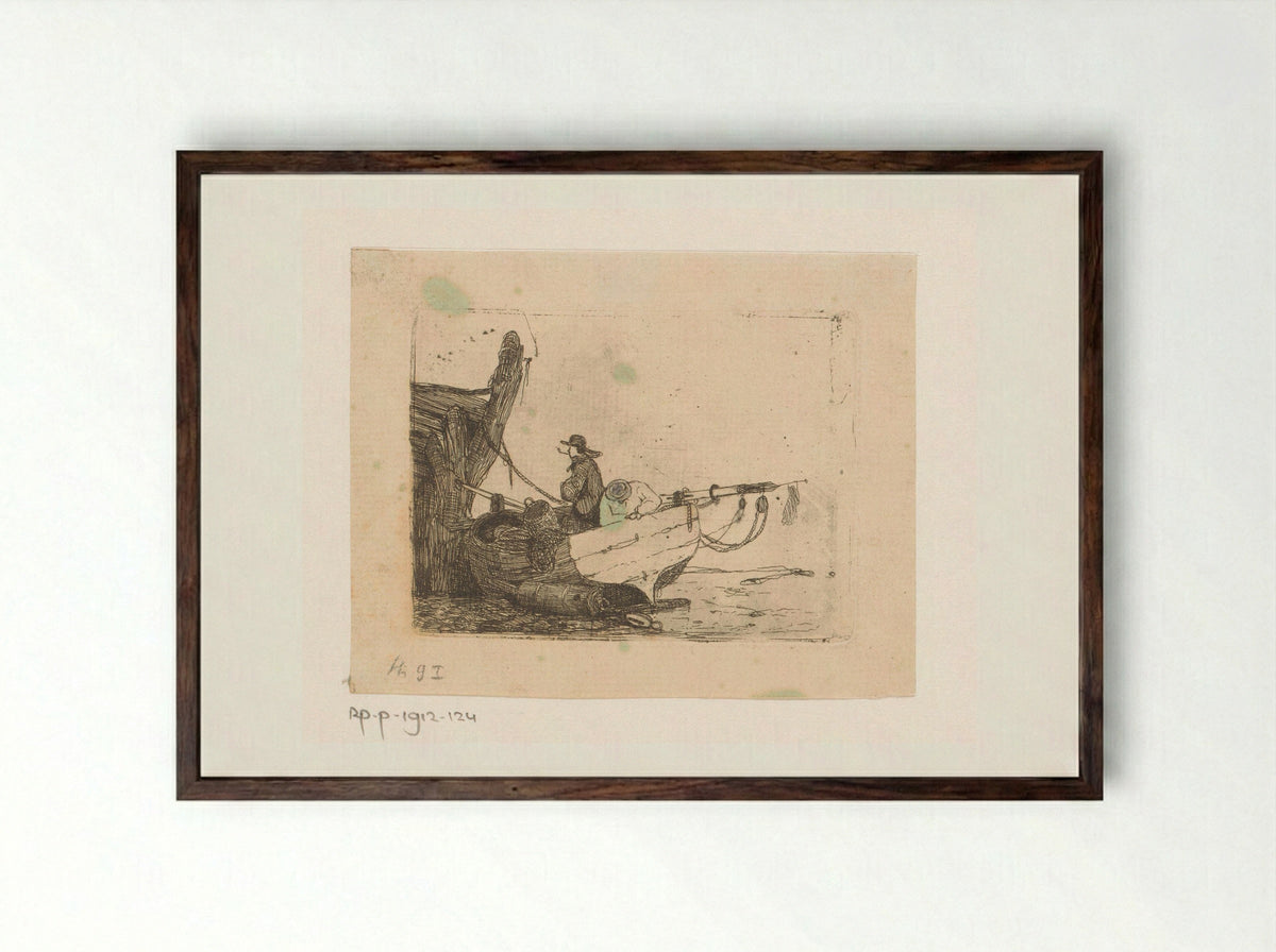 Twee mannen in een sloep - Egidius Linnig - Framed Print Dark Wood