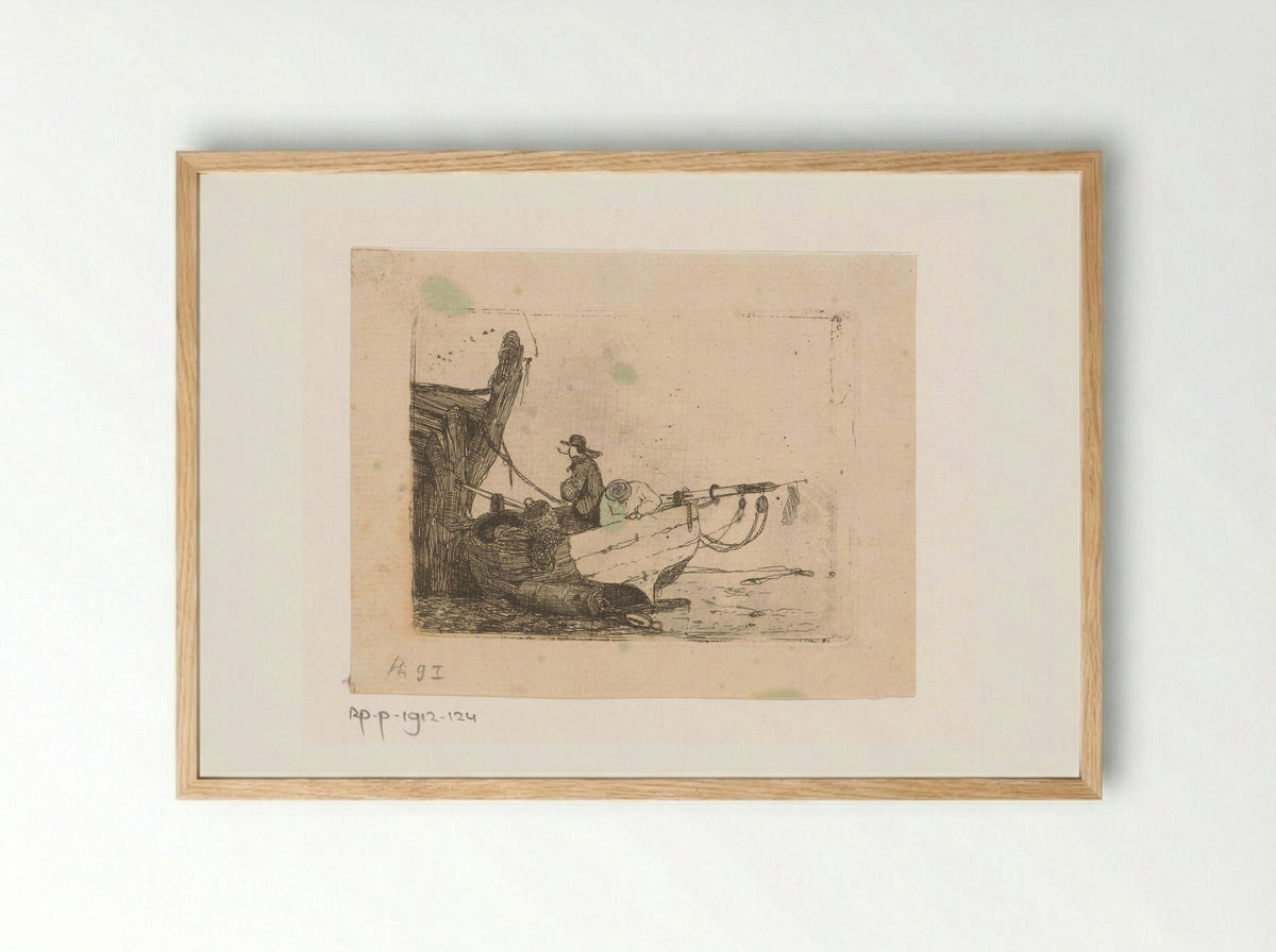 Twee mannen in een sloep - Egidius Linnig - Framed Print Wood