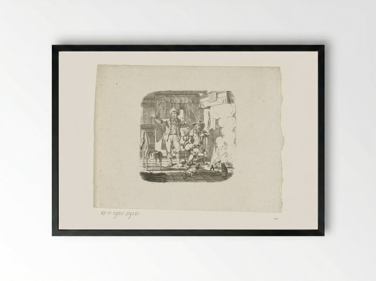Twee mannen in gesprek bij haardvuur - Johannes Christiaan Bendorp - Framed Print Black