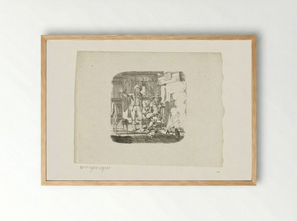 Twee mannen in gesprek bij haardvuur - Johannes Christiaan Bendorp - Framed Print Wood