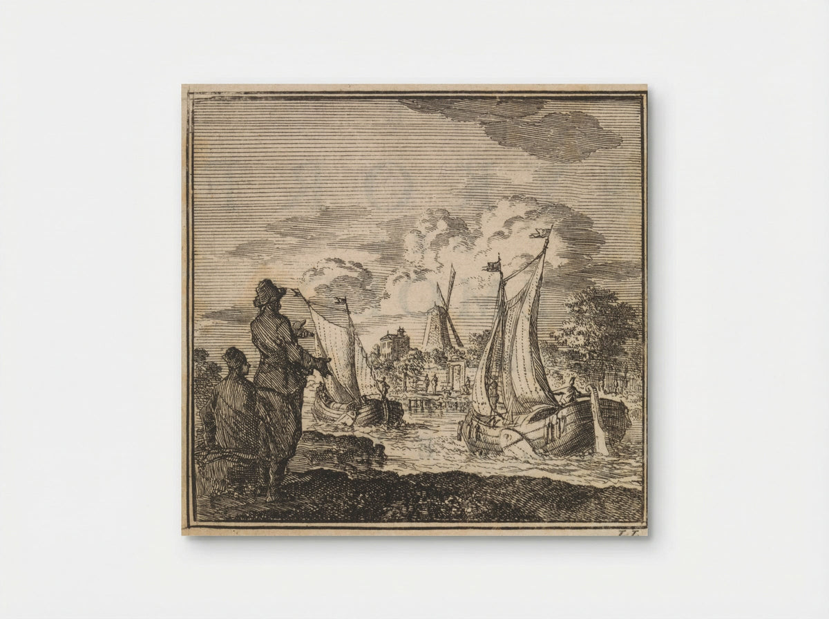 Twee mannen kijken naar voorbij zeilende schepen - Arentsz & Cornelis van der Sys, weduwe Pieter (II) - Poster