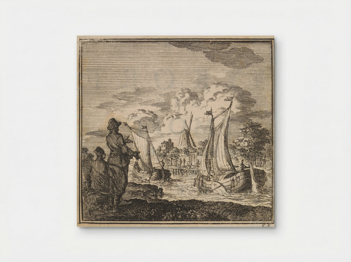 Twee mannen kijken naar voorbij zeilende schepen - Arentsz & Cornelis van der Sys, weduwe Pieter (II) - Poster