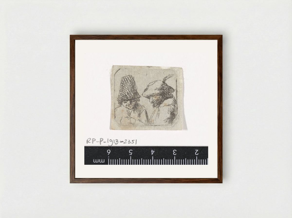 Twee mannen, één met hoge muts - Antoon Overlaet - Framed Print Dark Wood