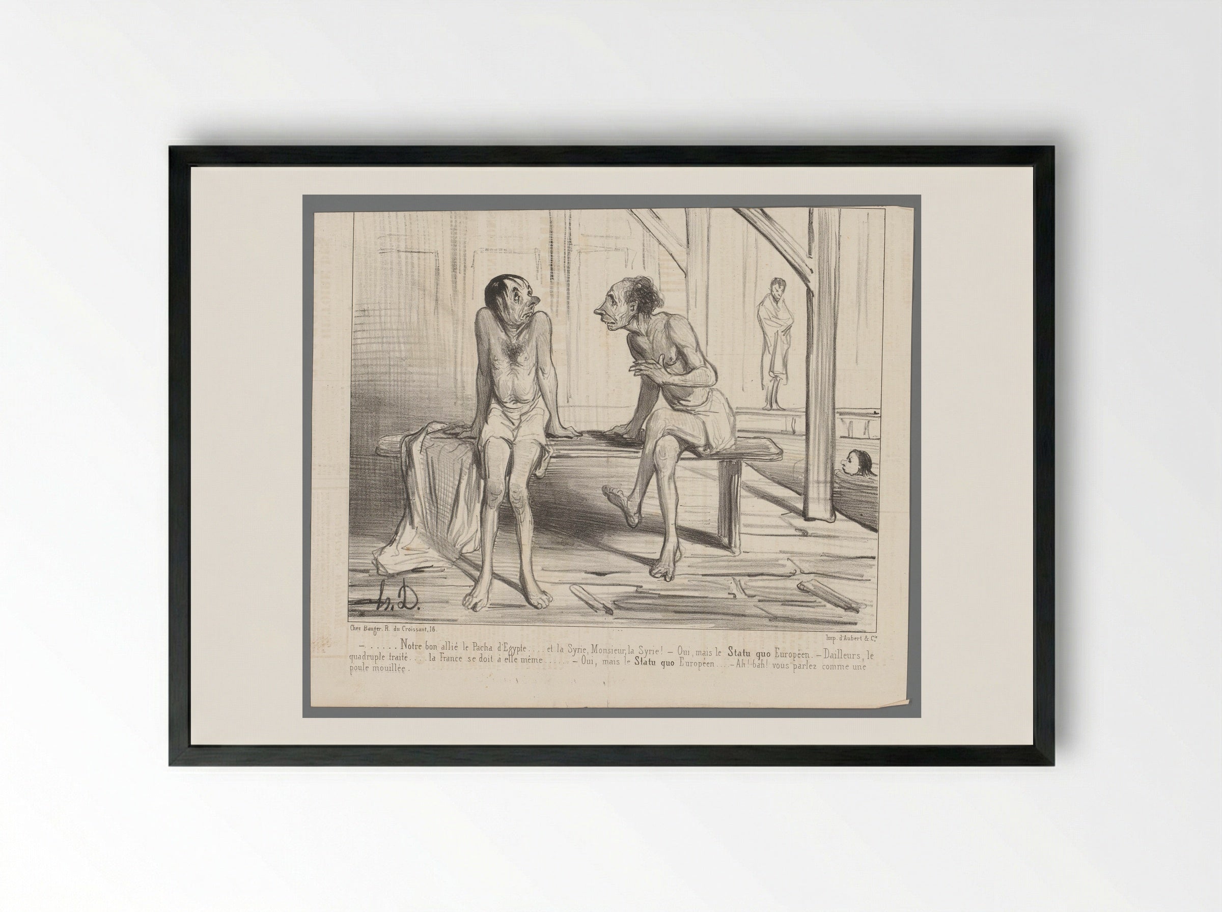 Twee mannen op een bank in het zwembad - Honoré Daumier - Framed Print Black