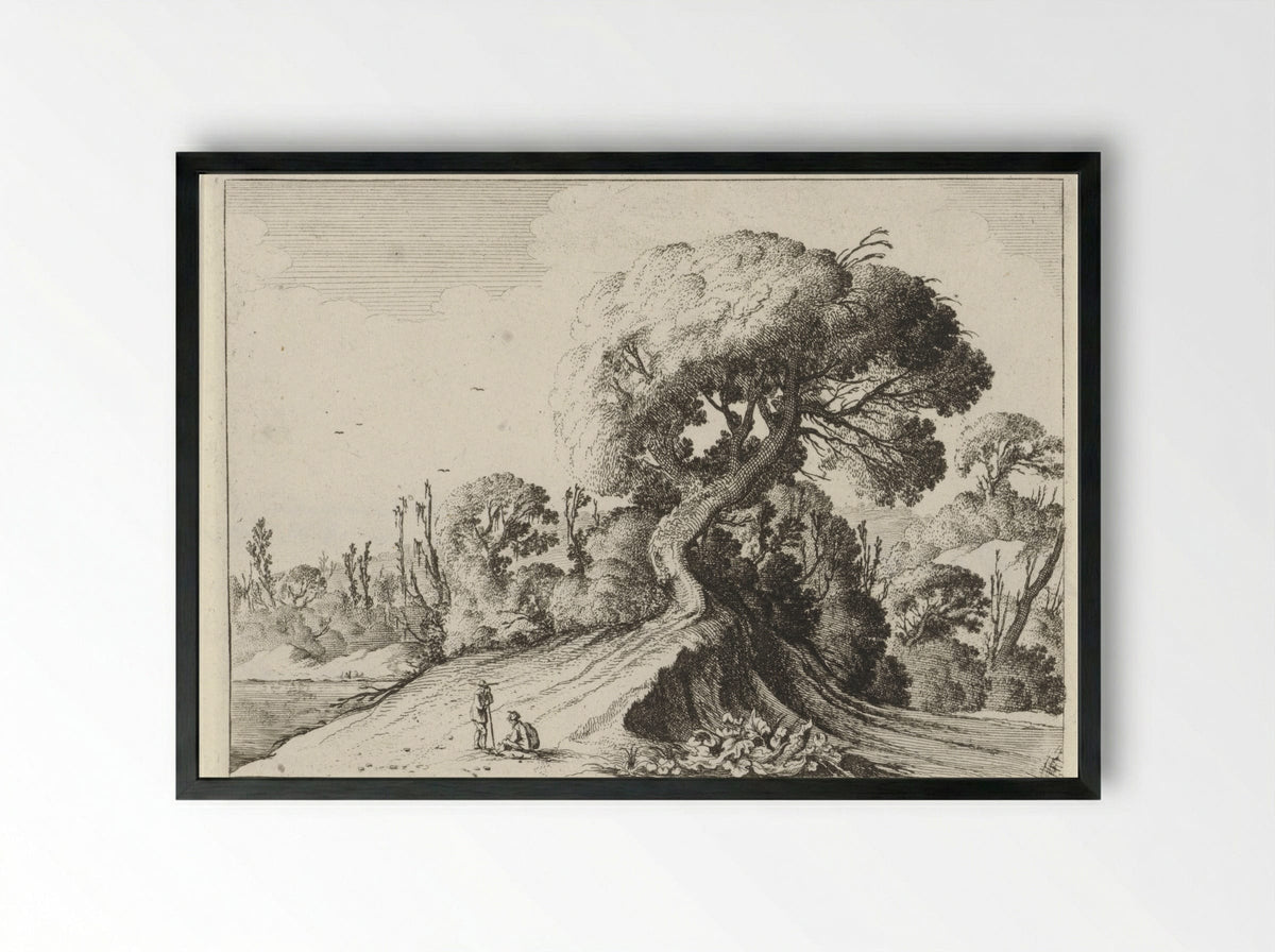 Twee mannen voor een grote boom - Gillis van Scheyndel (I) - Framed Print Black