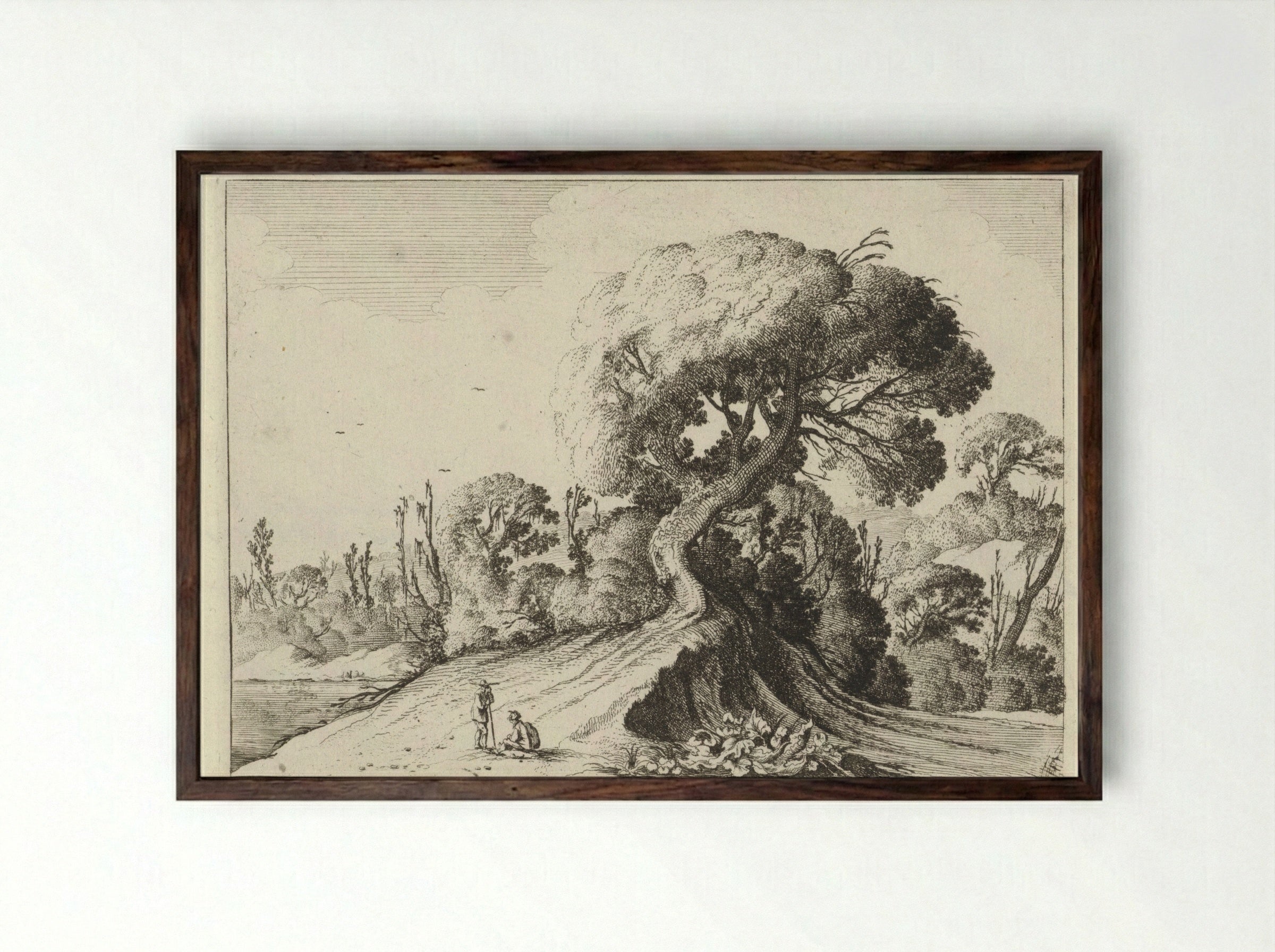 Twee mannen voor een grote boom - Gillis van Scheyndel (I) - Framed Print Dark Wood