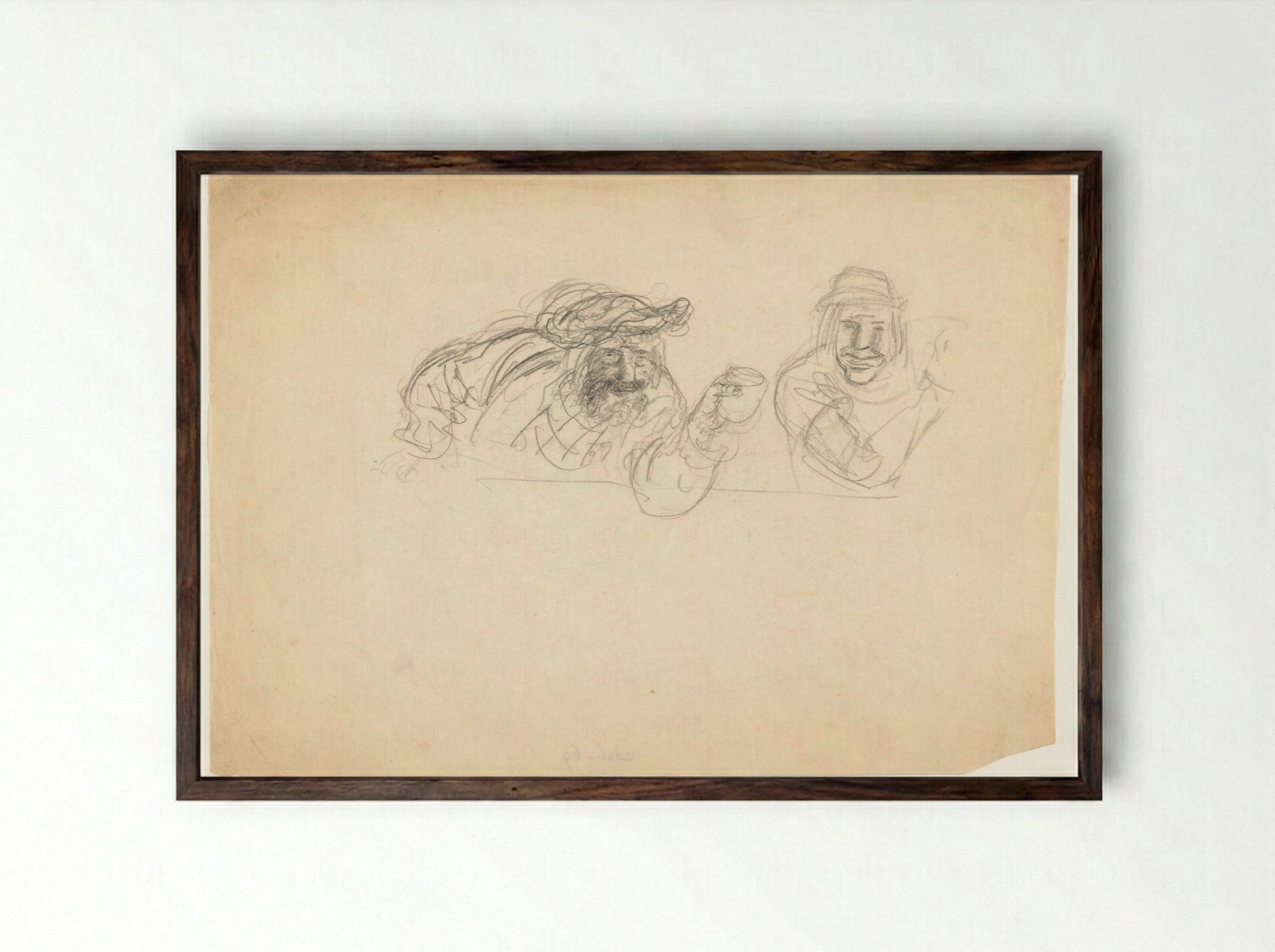 Twee mannen zittend aan een tafel - Henk Henriët - Framed Print Dark Wood