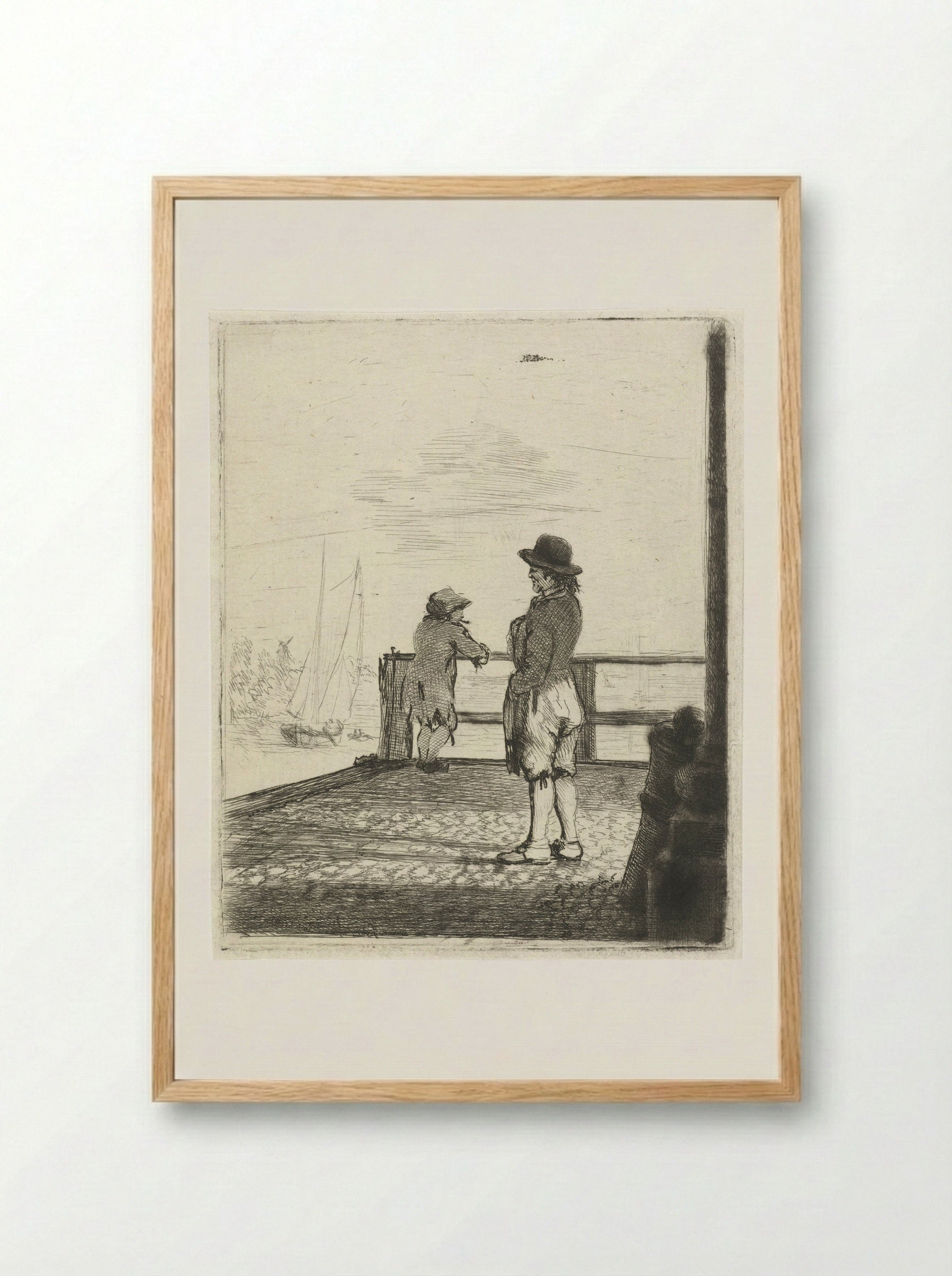 Twee matrozen wachten in de haven - Louis Bernard Coclers - Framed Print Wood