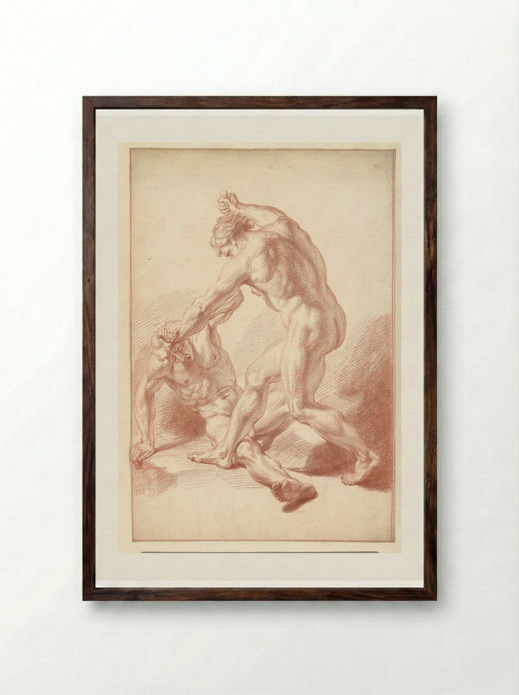 Twee naakte mannen in gevecht - Louis Fabritius Dubourg - Framed Print Dark Wood