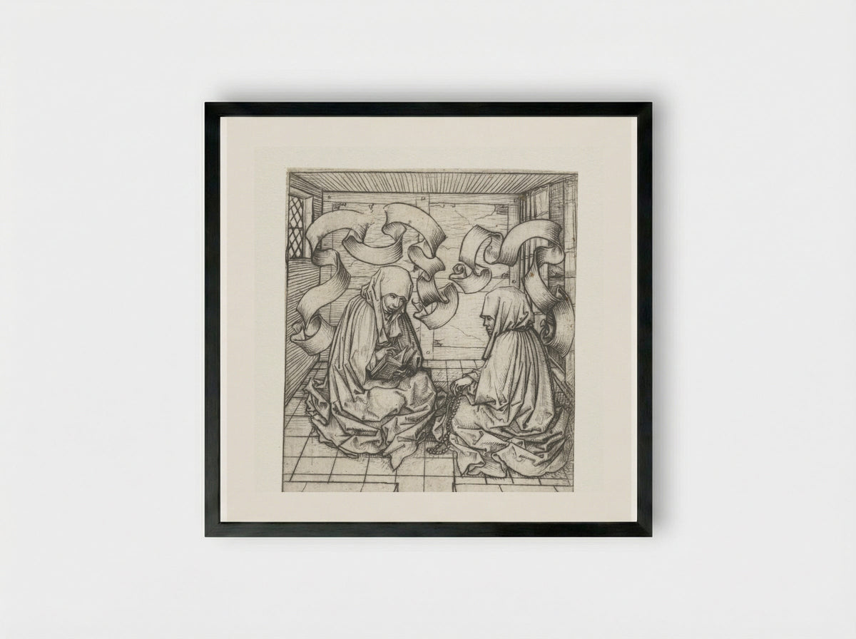 Twee nonnen (Two Nuns) - Meester van het Amsterdamse Kabinet - Framed Print Black