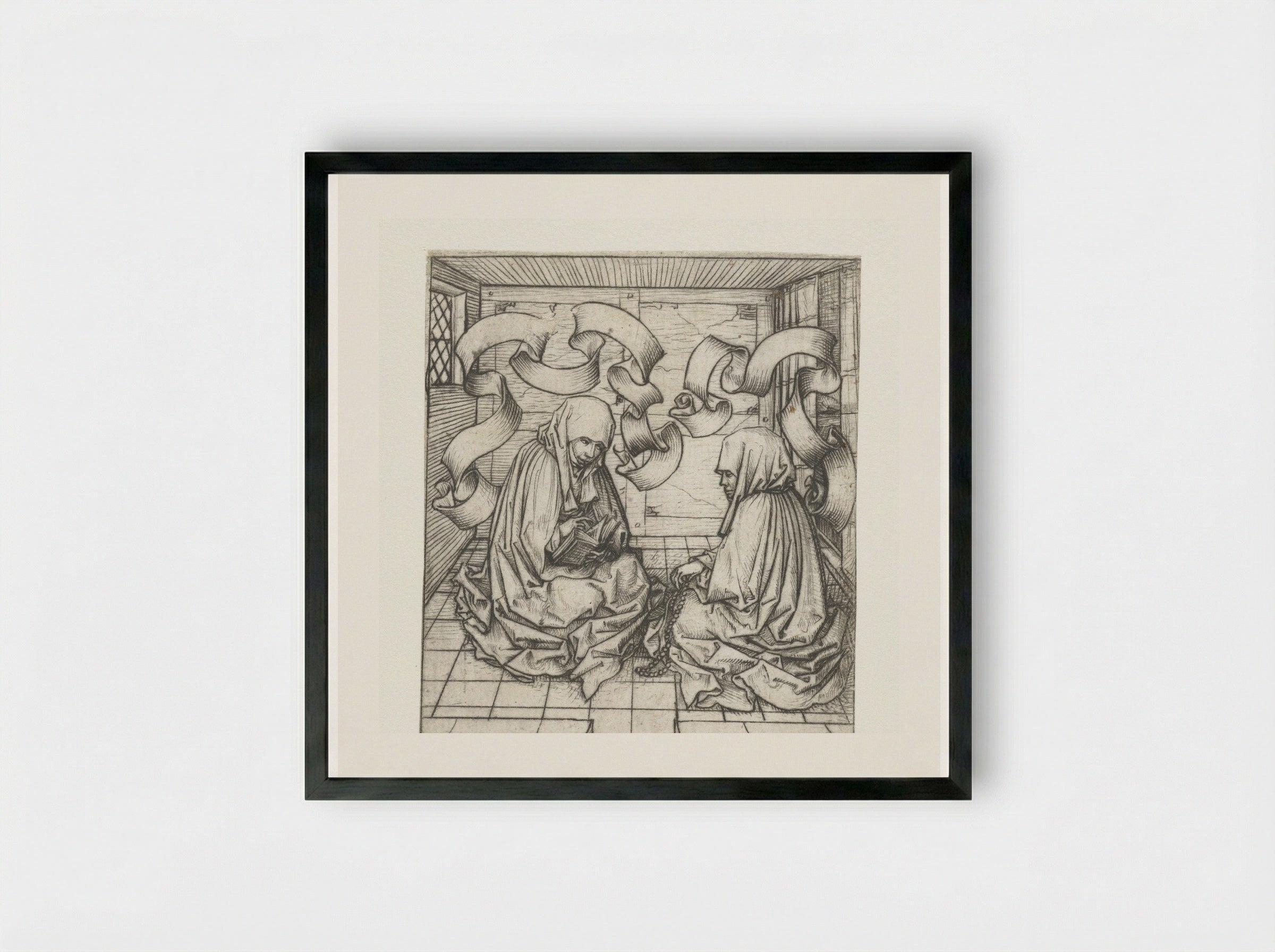Twee nonnen (Two Nuns) - Meester van het Amsterdamse Kabinet - Framed Print Black