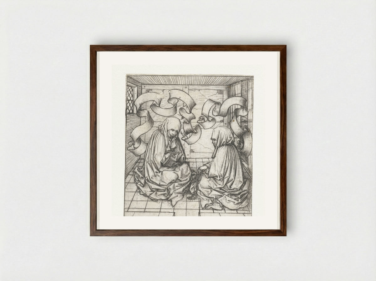 Twee nonnen (Two Nuns) - Meester van het Amsterdamse Kabinet - Framed Print Dark Wood