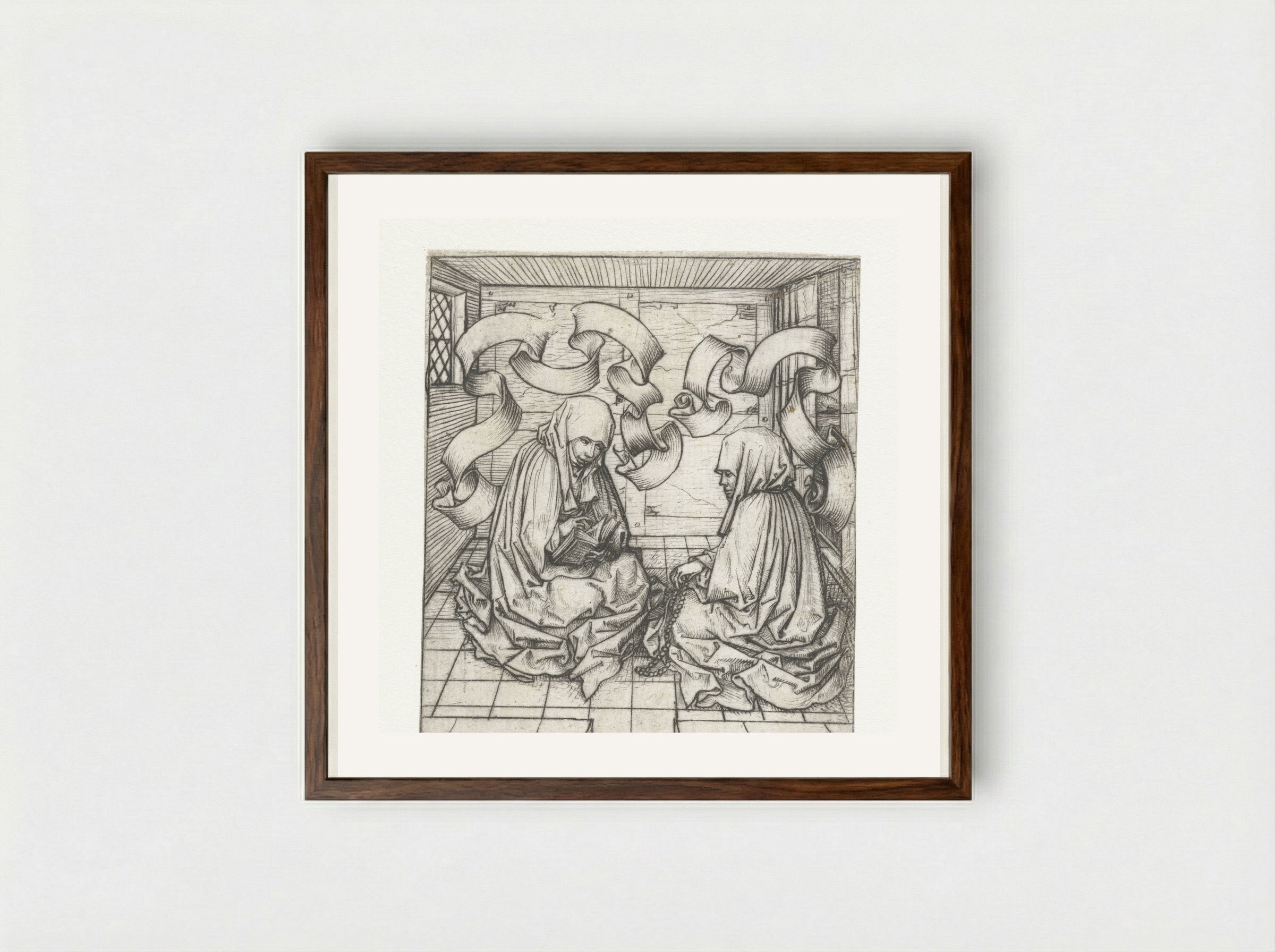 Twee nonnen (Two Nuns) - Meester van het Amsterdamse Kabinet - Framed Print Dark Wood