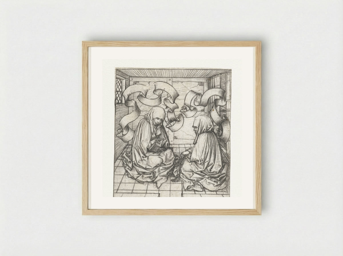 Twee nonnen (Two Nuns) - Meester van het Amsterdamse Kabinet - Framed Print Wood