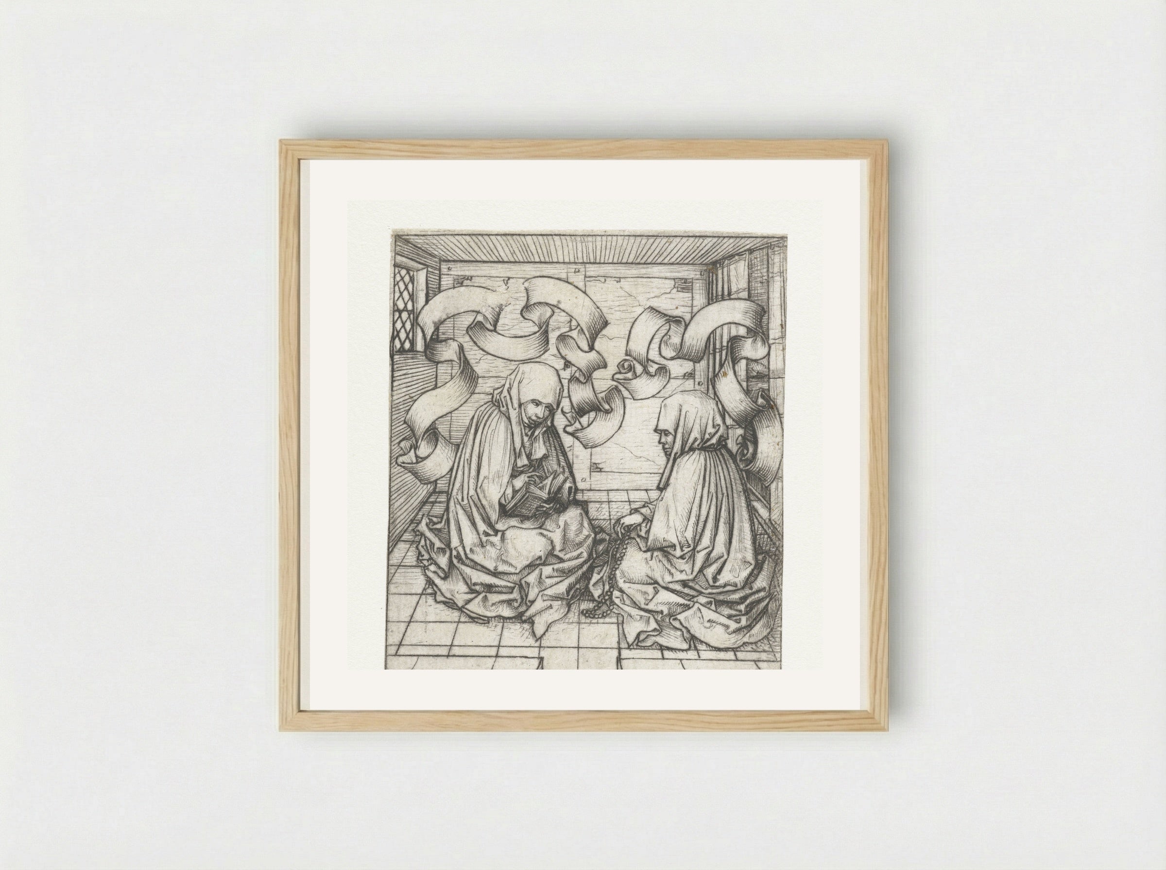 Twee nonnen (Two Nuns) - Meester van het Amsterdamse Kabinet - Framed Print Wood