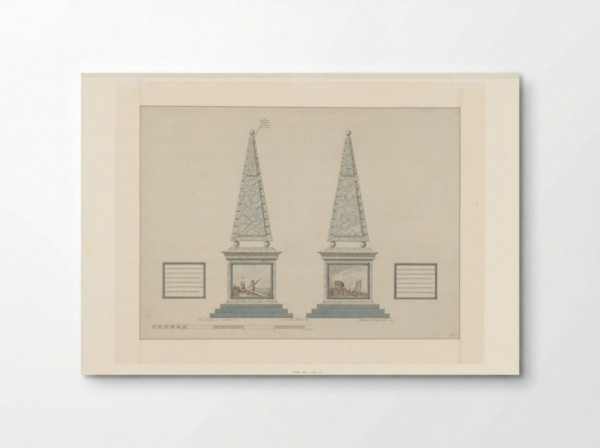 Twee obelisken voor het Alliantiefeest in de Plantage te Amsterdam, 19 juni 1795 - Fine Art Print - Poster
