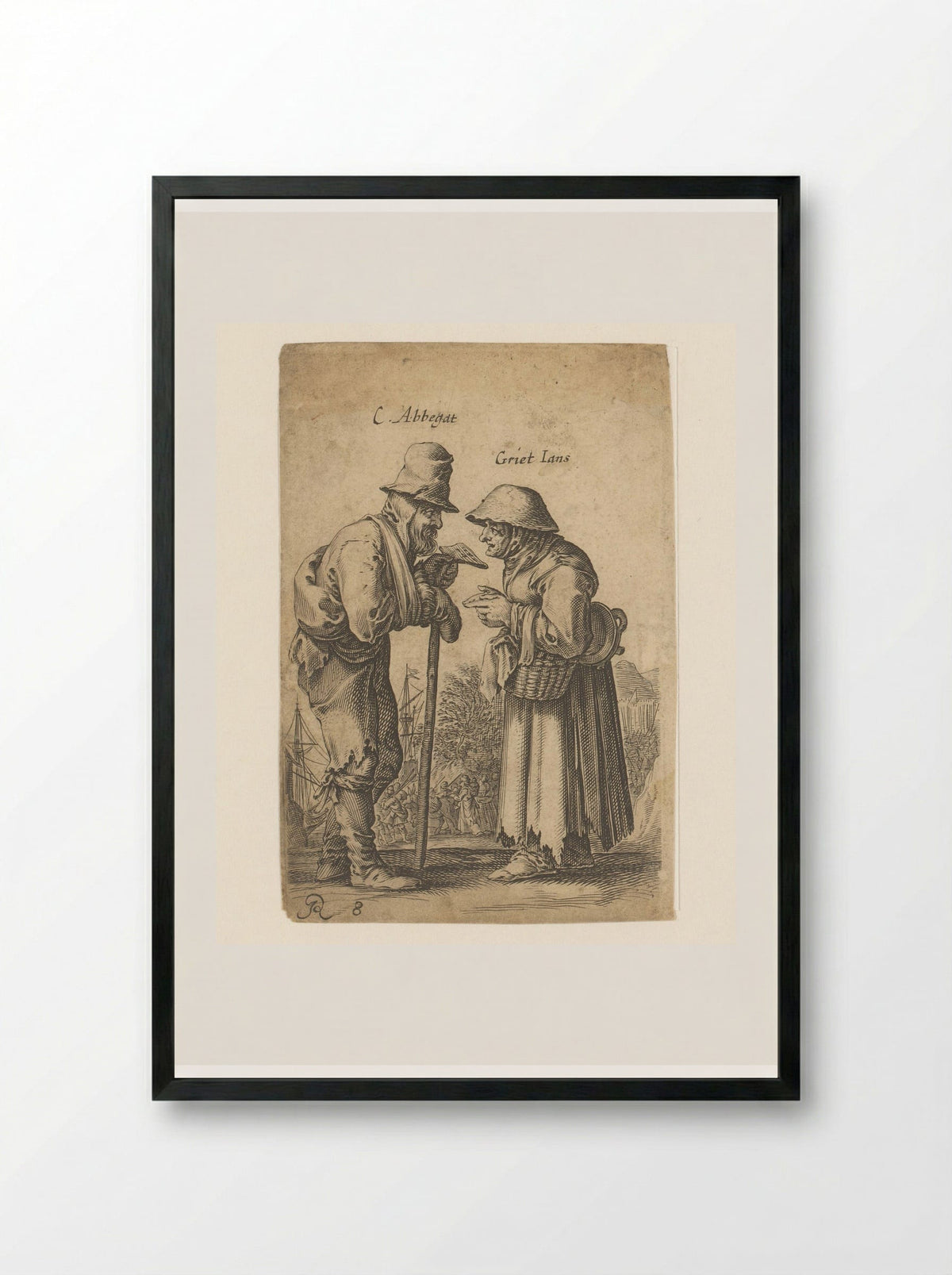 Twee oude bedelaars met elkaar in gesprek - Salomon Savery - Framed Print Black