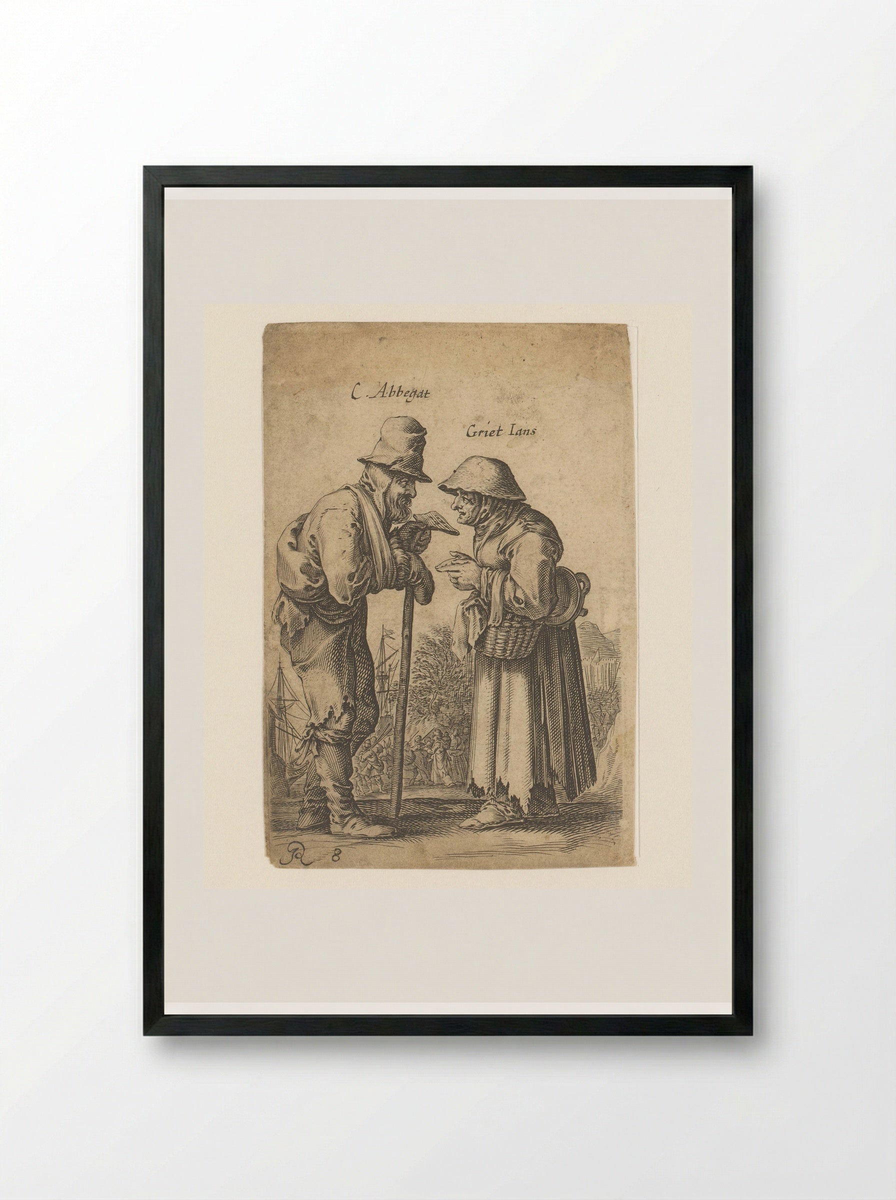Twee oude bedelaars met elkaar in gesprek - Salomon Savery - Framed Print Black
