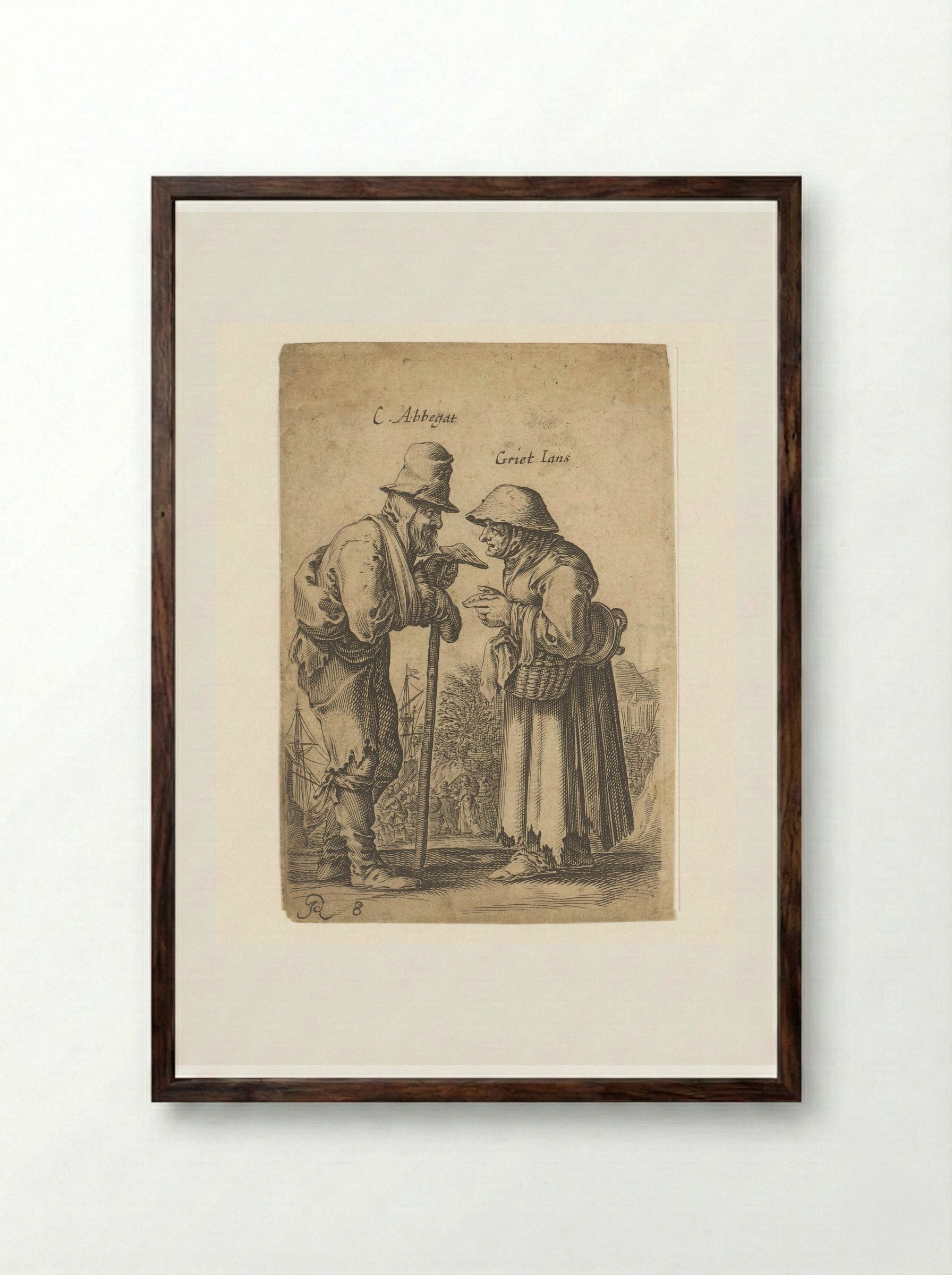 Twee oude bedelaars met elkaar in gesprek - Salomon Savery - Framed Print Dark Wood