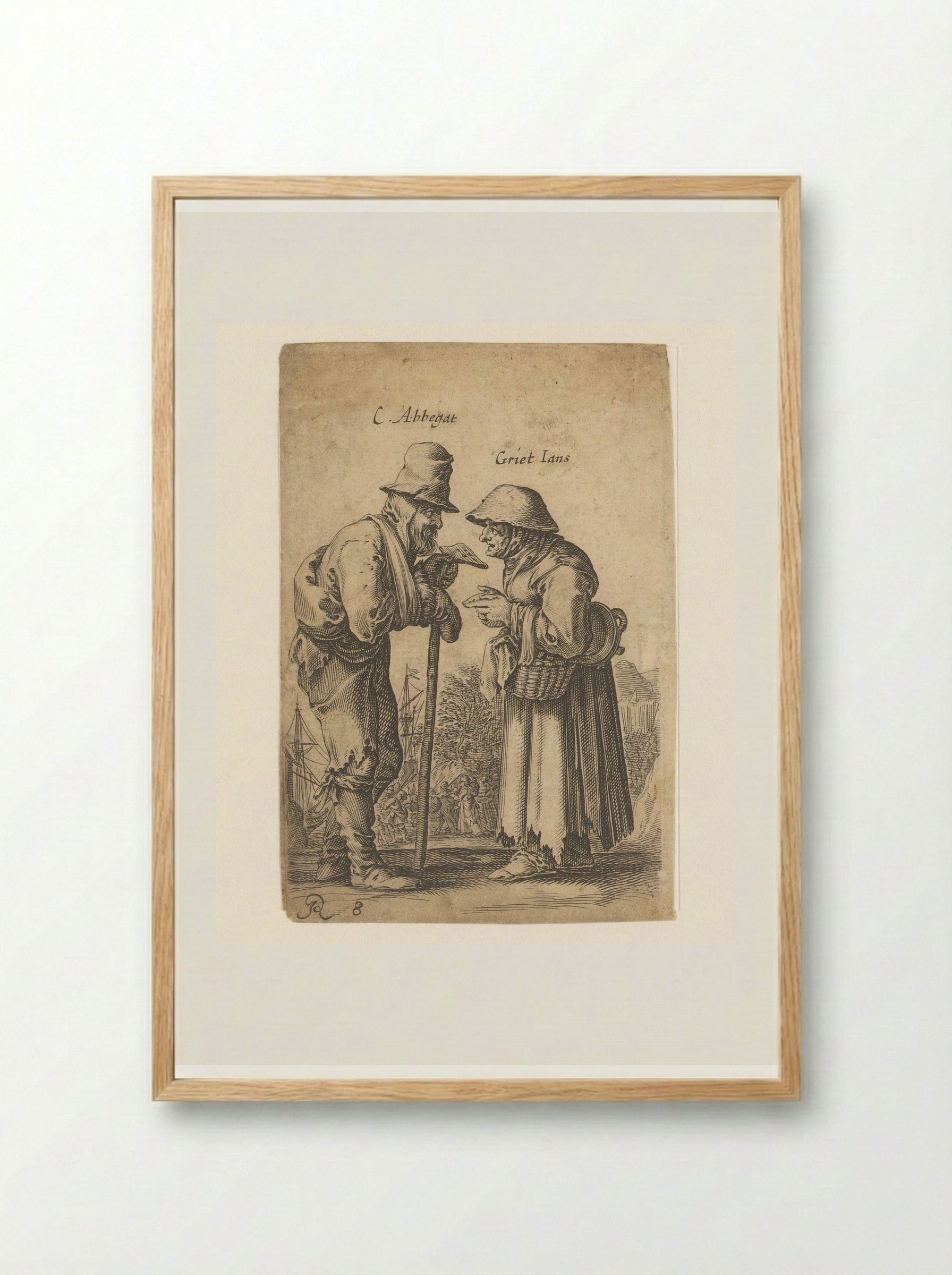 Twee oude bedelaars met elkaar in gesprek - Salomon Savery - Framed Print Wood