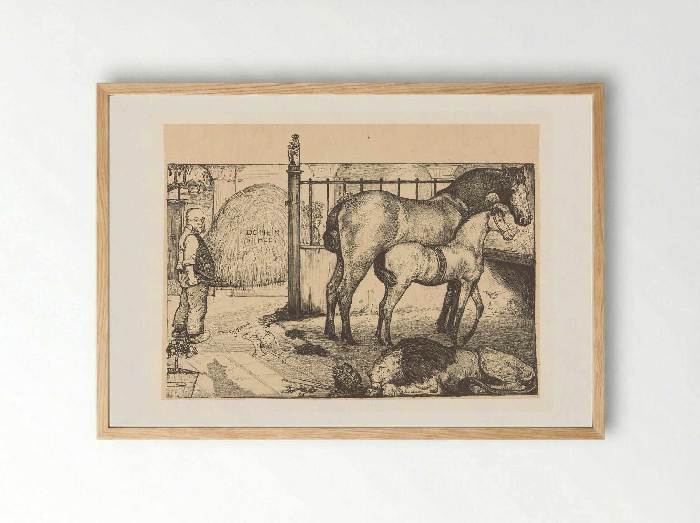 Twee paarden bij een hooiruif in een stal - Richard Nicolaüs Roland Holst - Framed Print Wood
