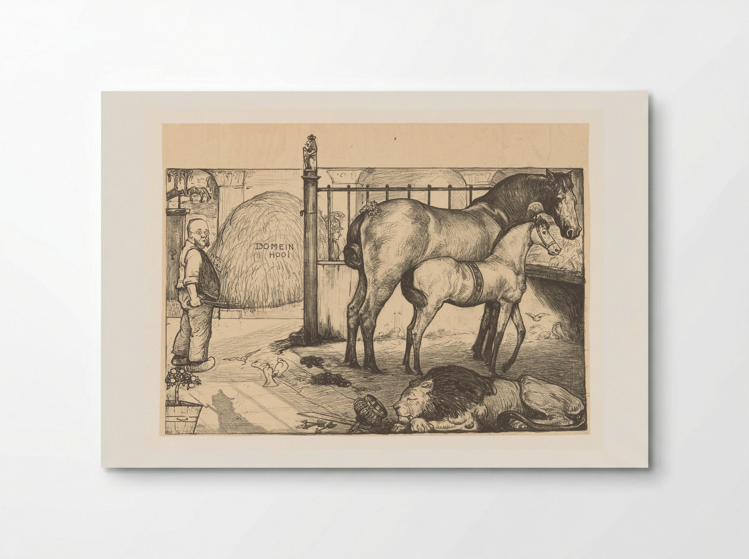 Twee paarden bij een hooiruif in een stal - Richard Nicolaüs Roland Holst - Poster