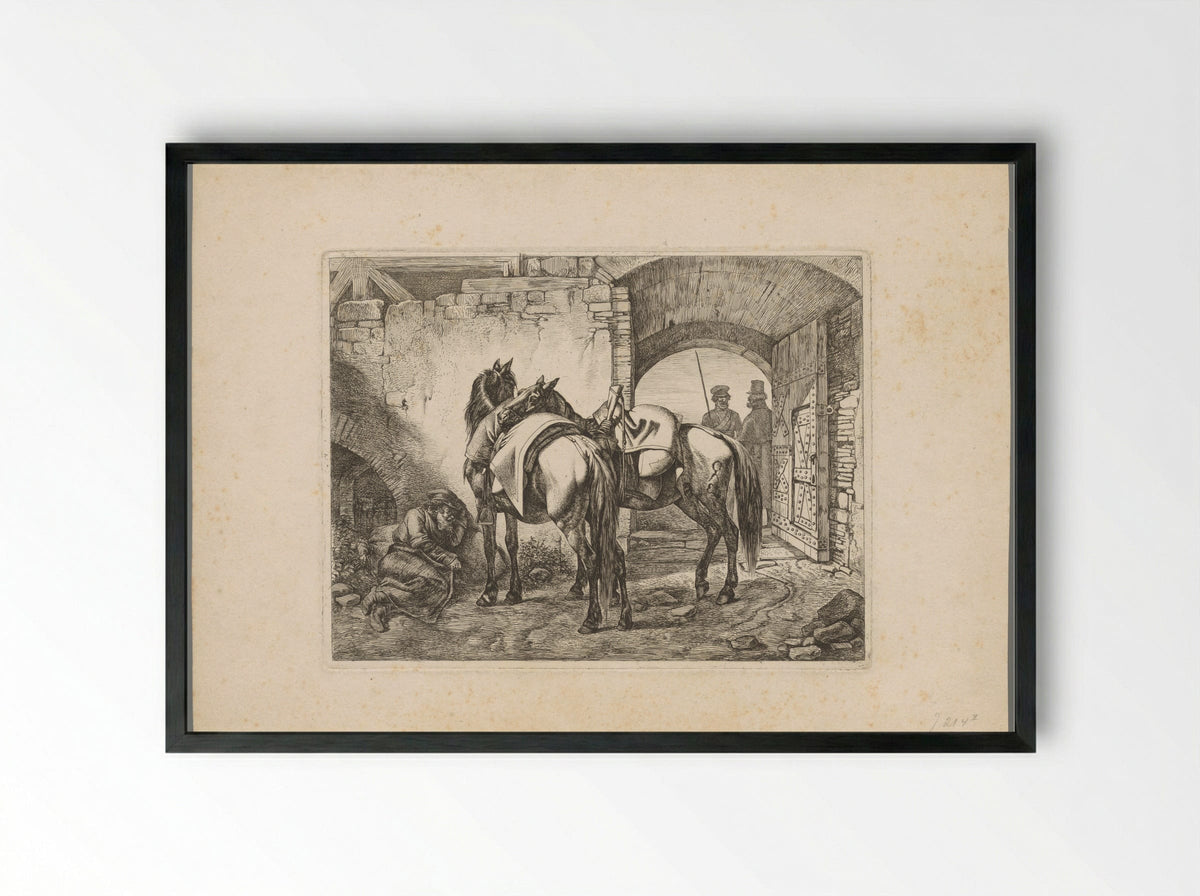Twee paarden en drie Kozakken - Domenico Artaria - Framed Print Black