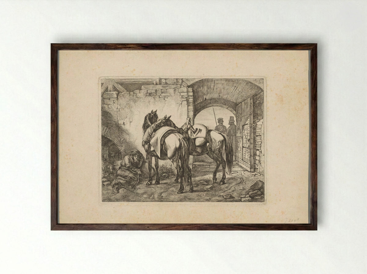 Twee paarden en drie Kozakken - Domenico Artaria - Framed Print Dark Wood