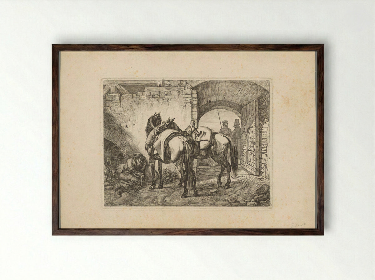 Twee paarden en drie Kozakken - Domenico Artaria - Framed Print Dark Wood