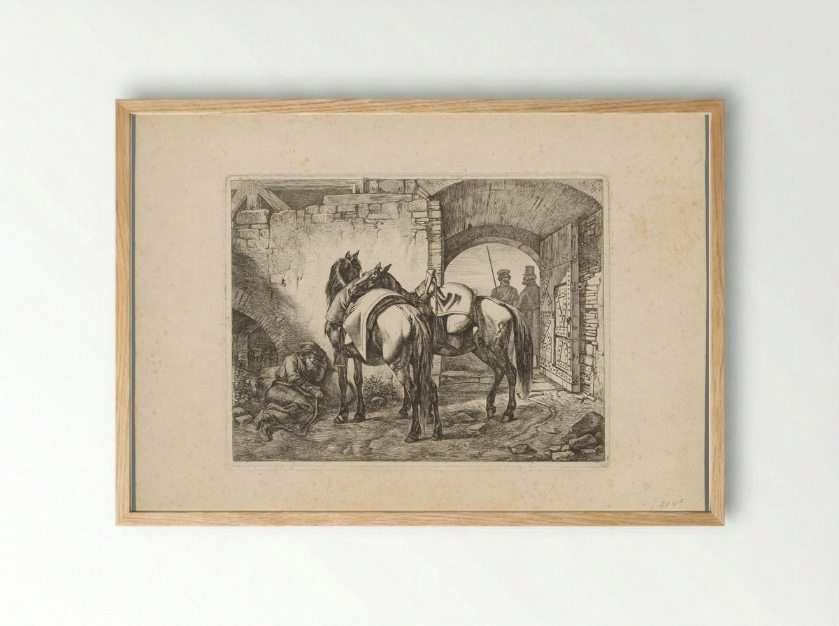Twee paarden en drie Kozakken - Domenico Artaria - Framed Print Wood