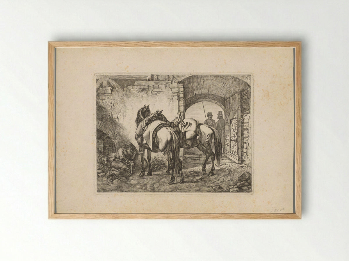 Twee paarden en drie Kozakken - Domenico Artaria - Framed Print Wood